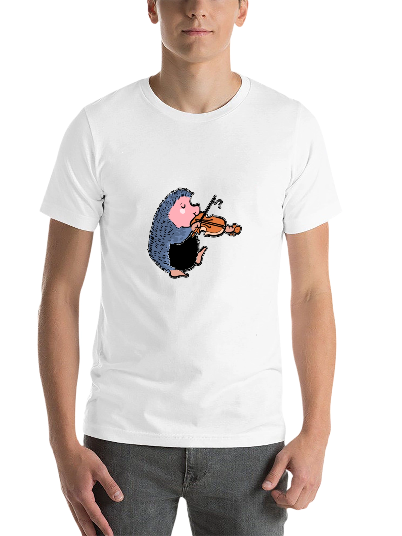 Black Funny Hedgehog Playing Violin T-Shirt view 14