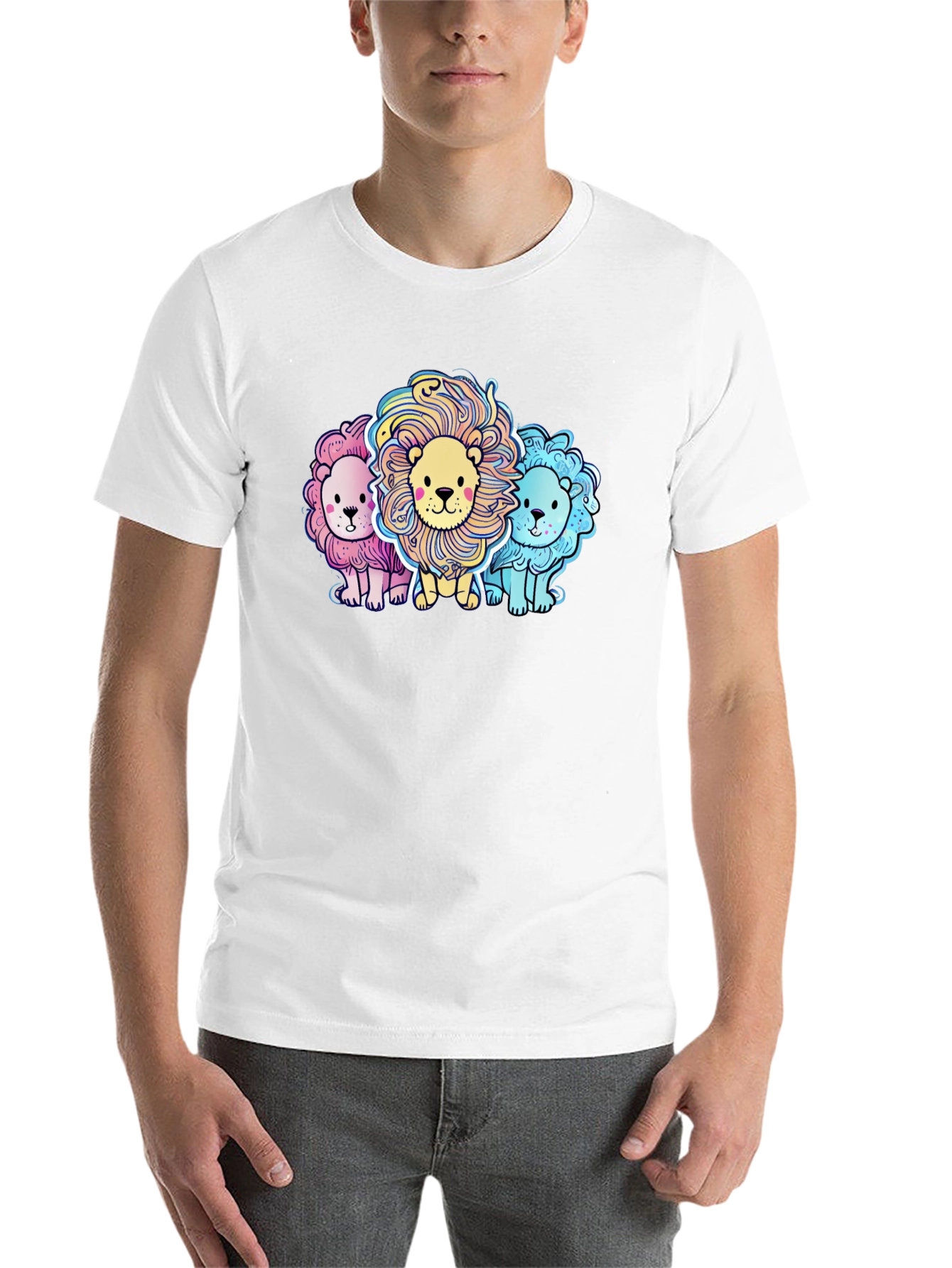 Black Cute Cartoon Lions Graphic Tee view 14