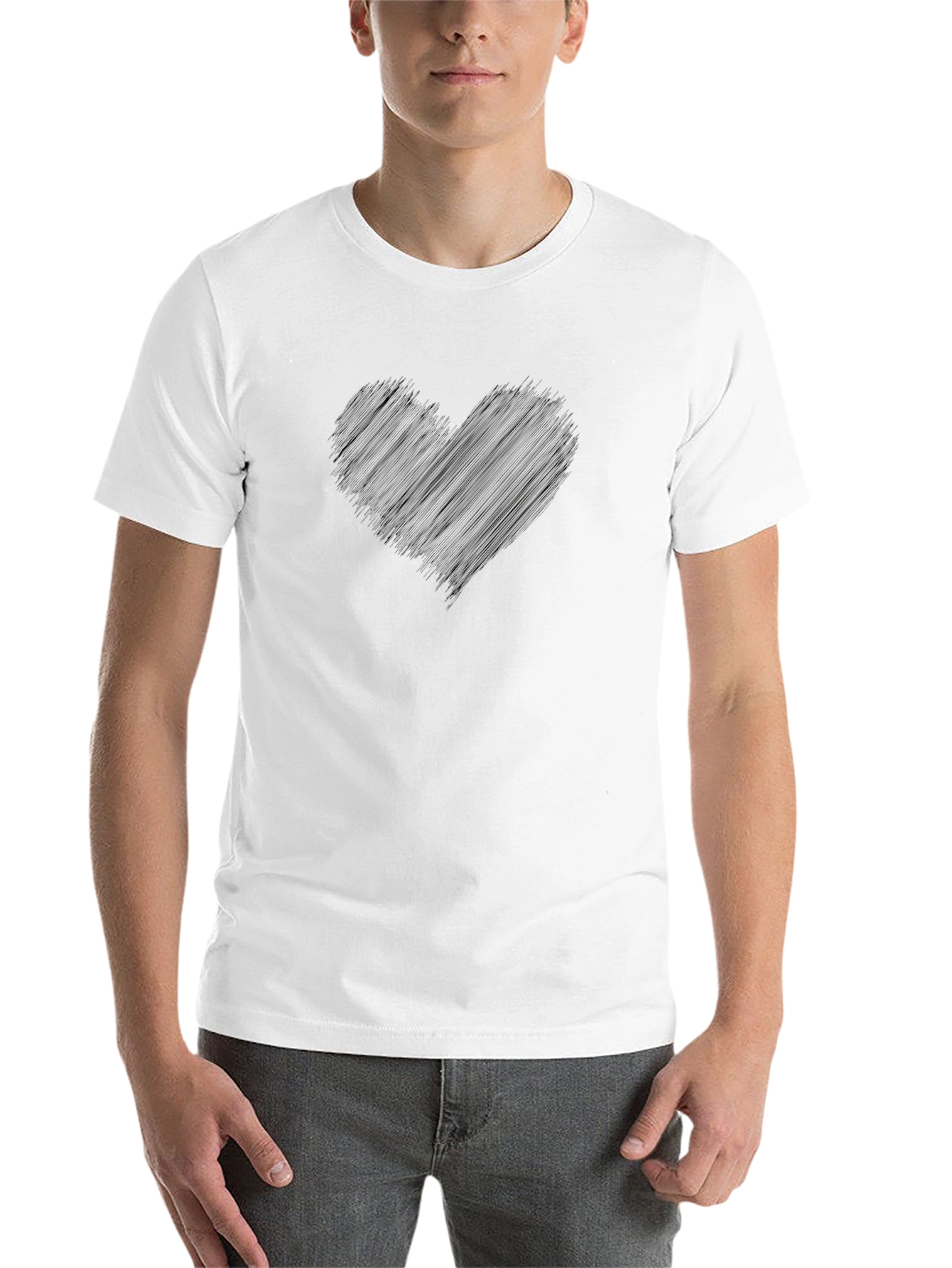 Black Men's Black Graphic T-Shirt - Heart Design view 14