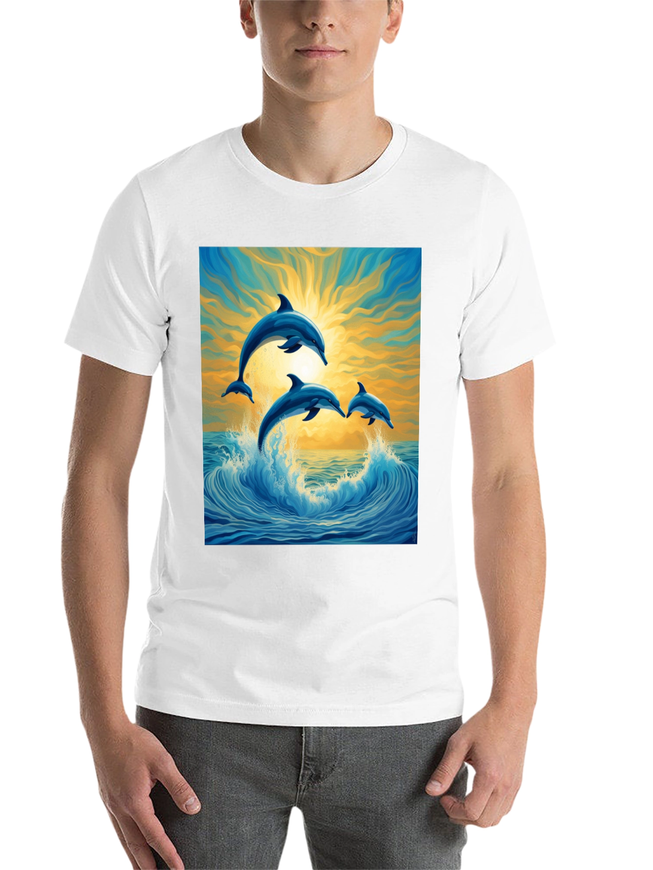 Black Dolphin Wave Graphic Tee - Stylish Ocean Lover's Shirt view 14