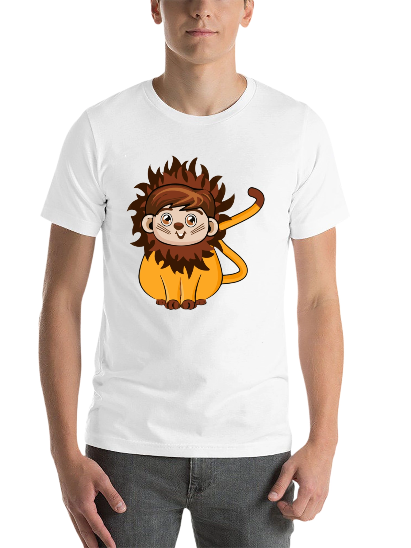 Black Cute Lion Cartoon Black T-Shirt view 14