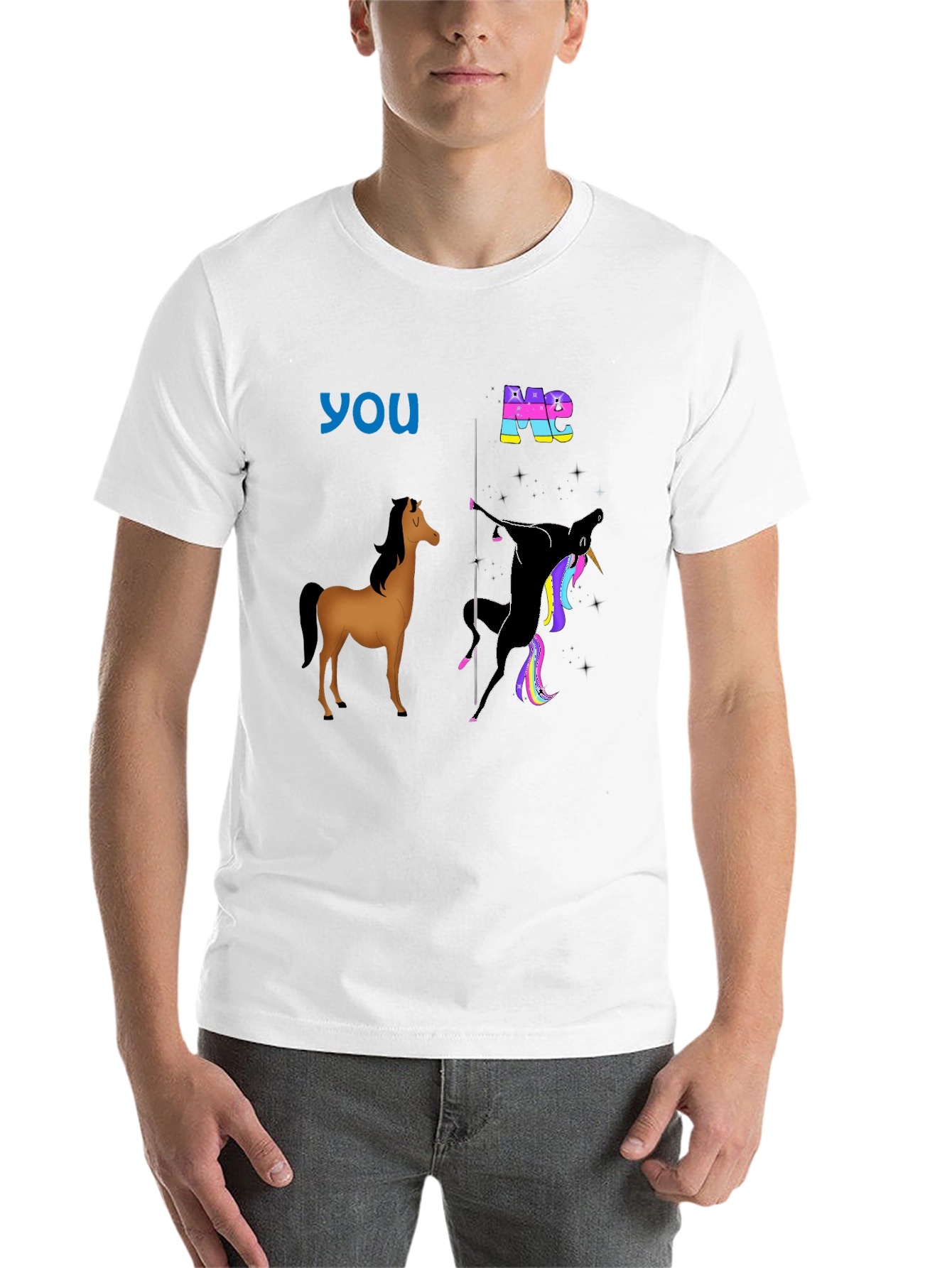 Black Funny Horse & Unicorn T-Shirt: You vs. Me view 14