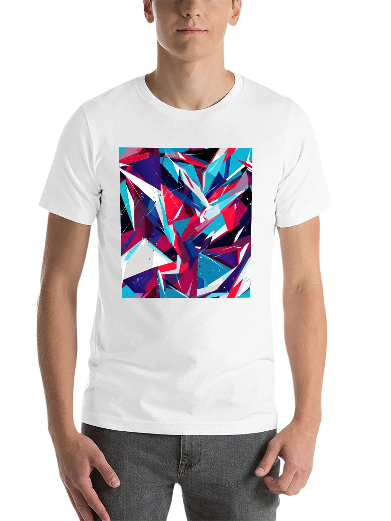 Black Abstract Geometric Print Black T-Shirt view 14