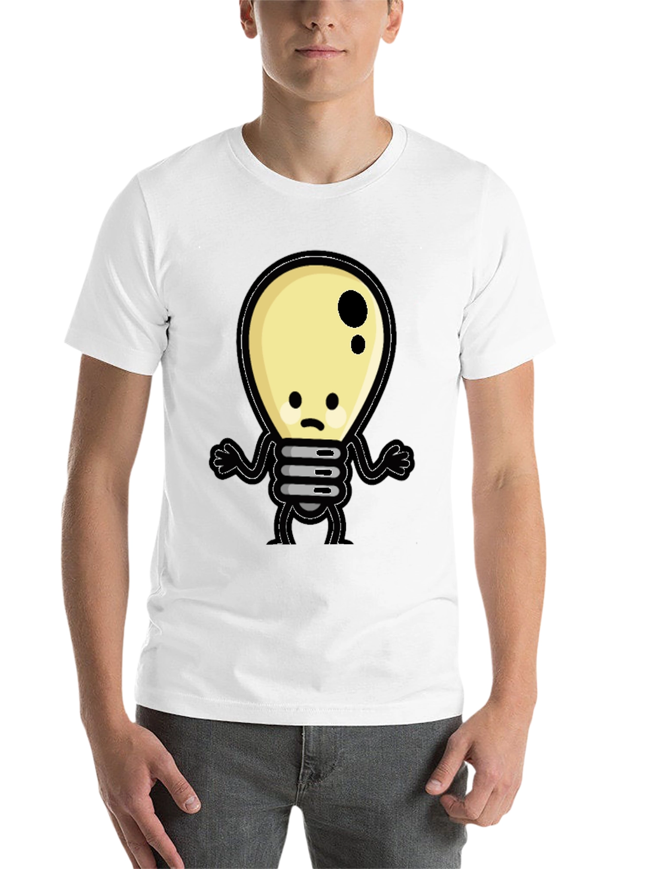 Black Sad Light Bulb Graphic T-Shirt - Black Cotton Tee view 14