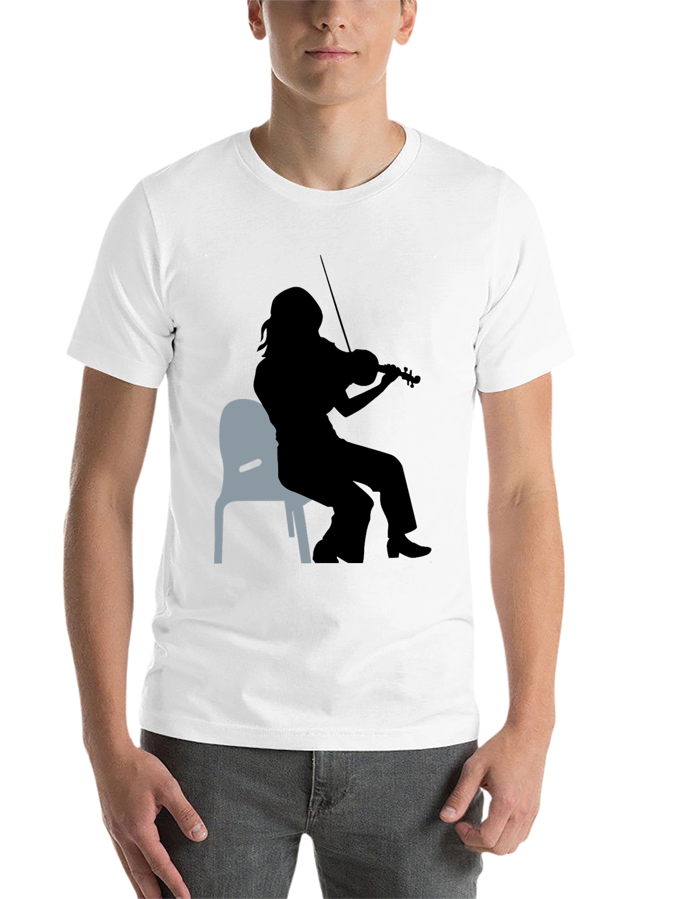 Black Violinist Silhouette Graphic Tee - Unisex Black T-Shirt view 14