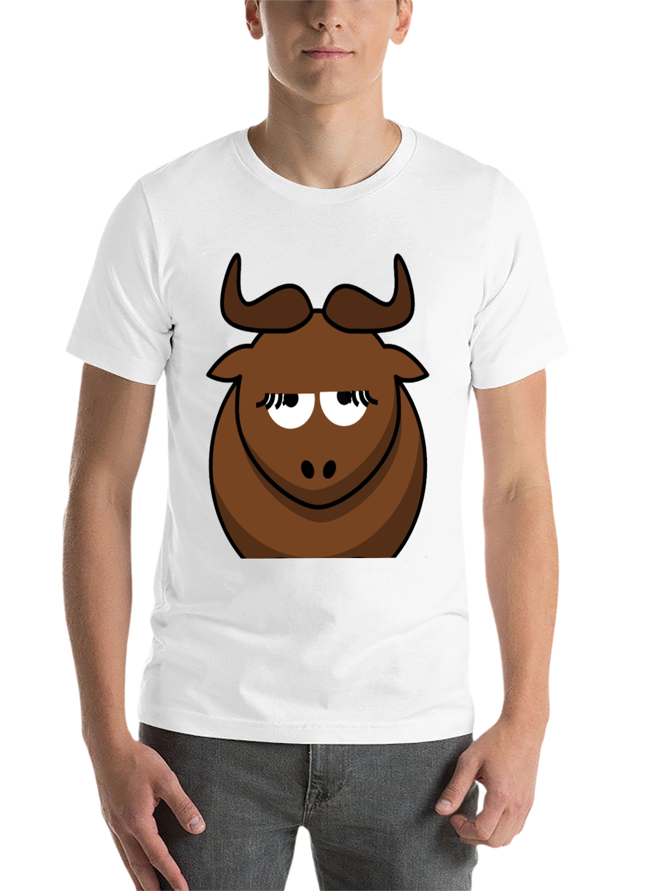 Black Funny Cartoon Bull Graphic Tee - Black Cotton T-Shirt view 14