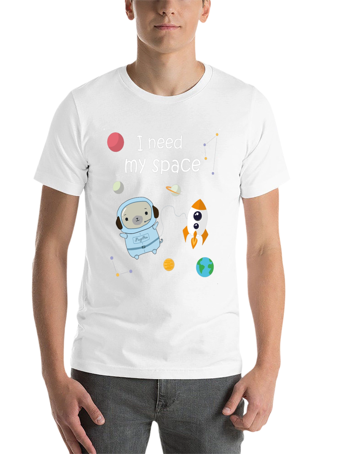 Black Space Pug T-Shirt view 14