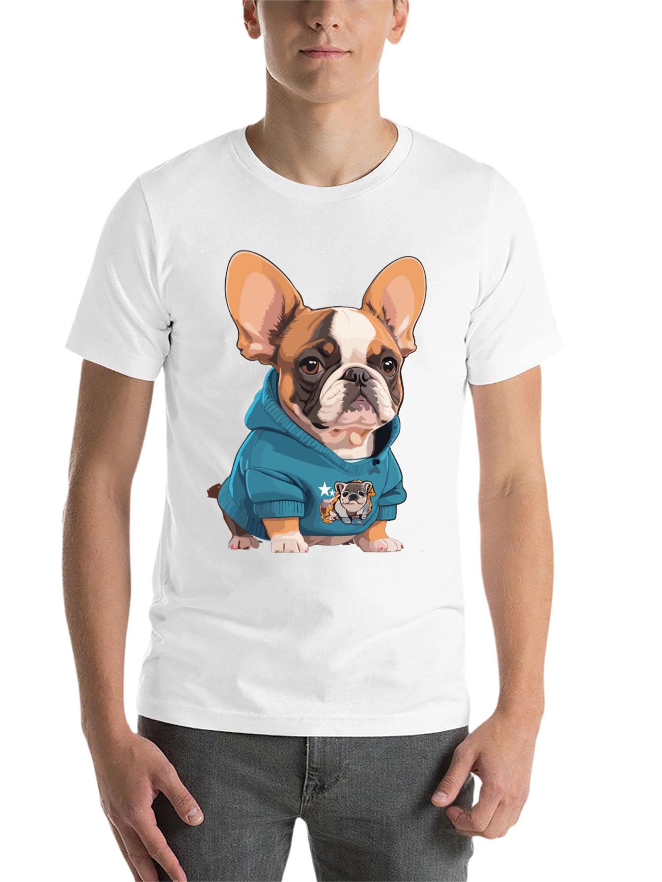 Black Bulldog in Hoodie Graphic Tee - Cute Dog Lover Shirt view 14
