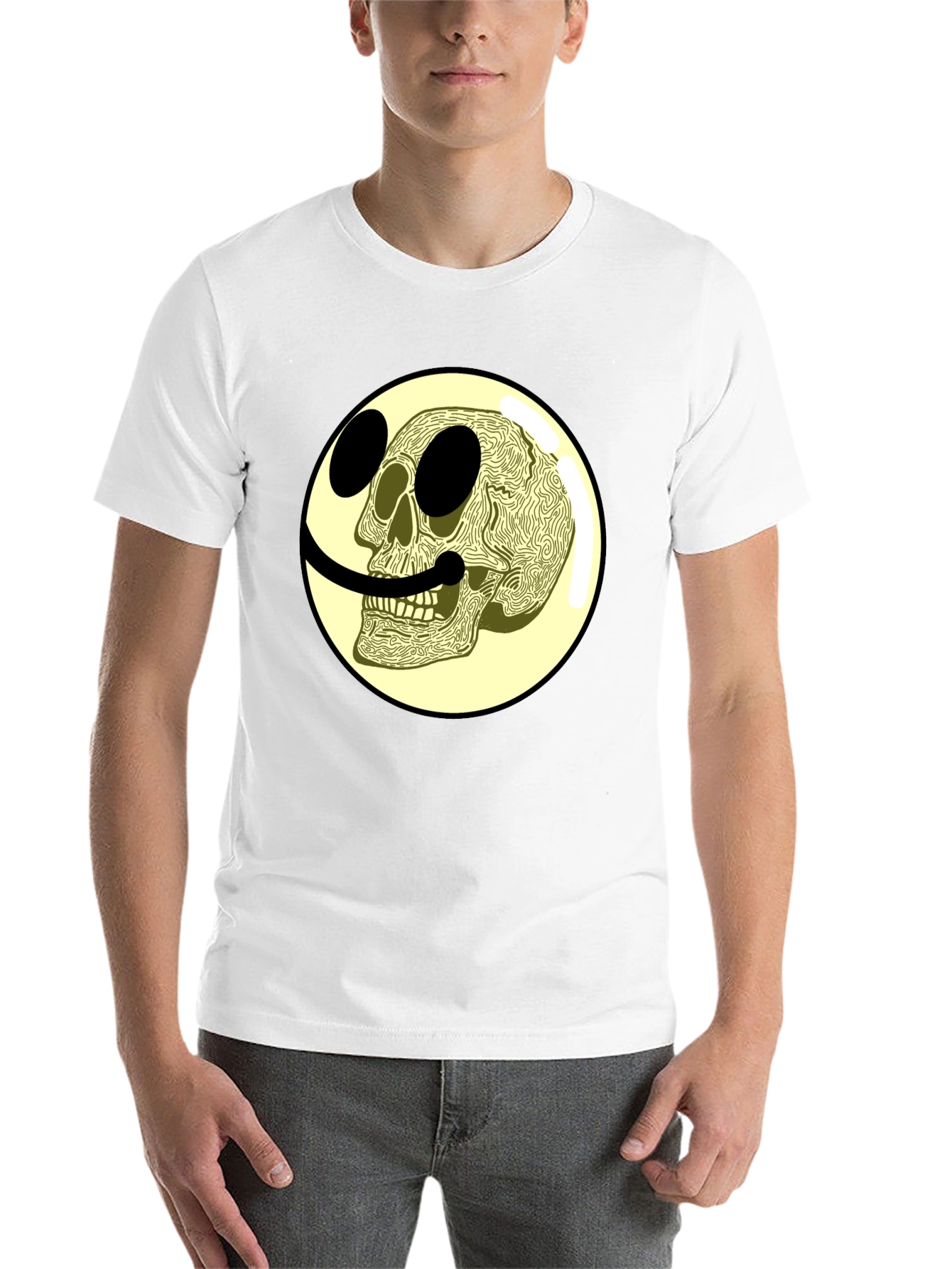 Black Skull Smiley Face Graphic Tee view 14