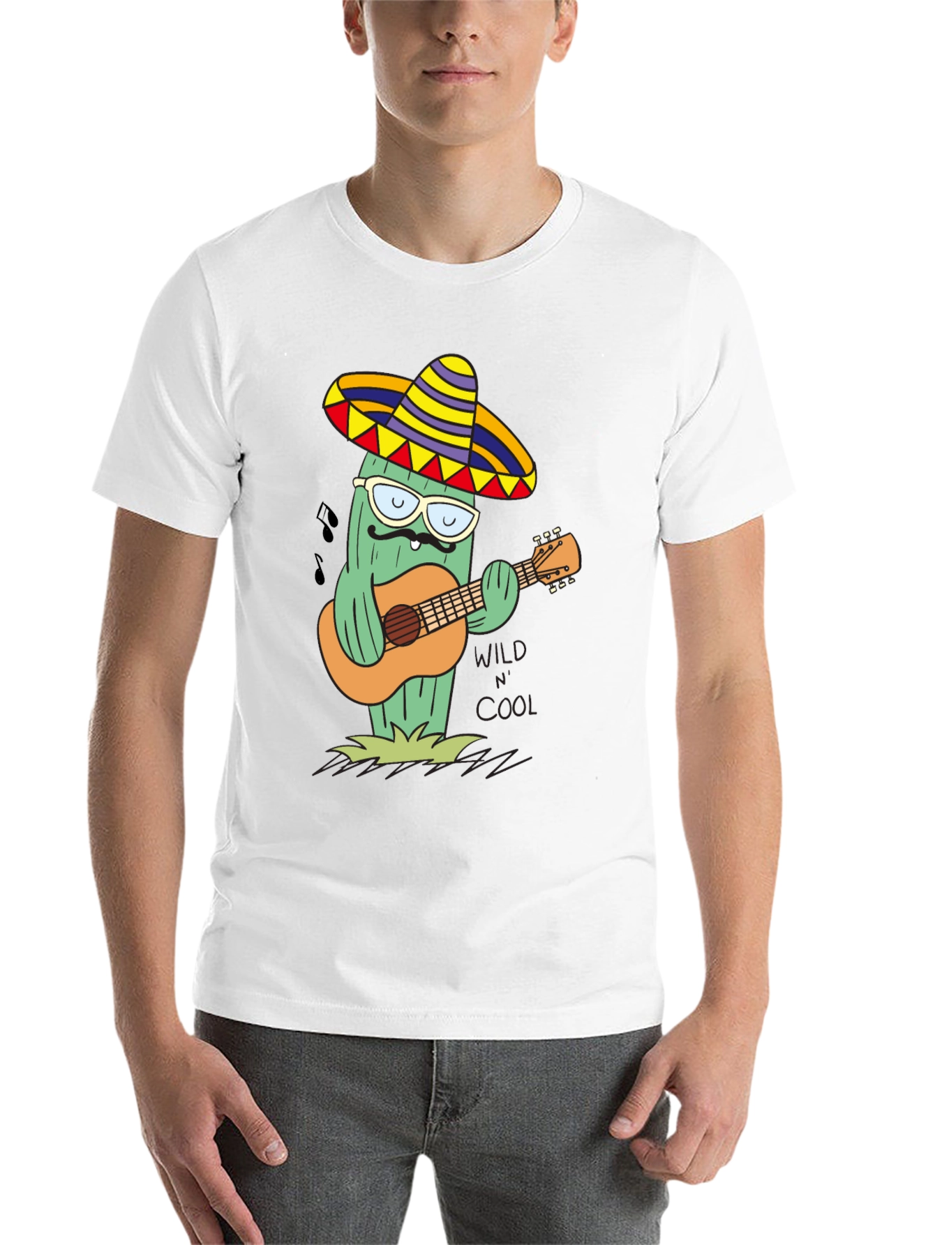 Black Cool Cactus Guitarist T-Shirt - Wild & Cool view 14