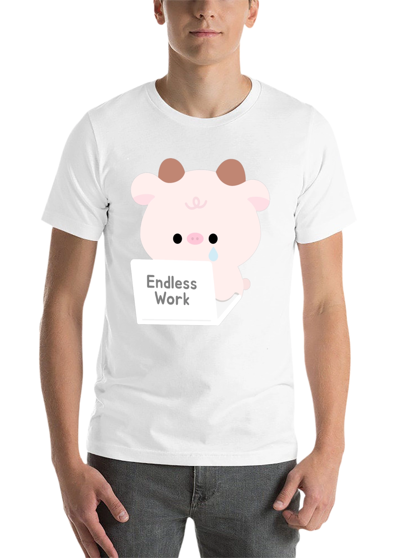 Black Endless Work Pig T-Shirt - Cute Graphic Tee view 14