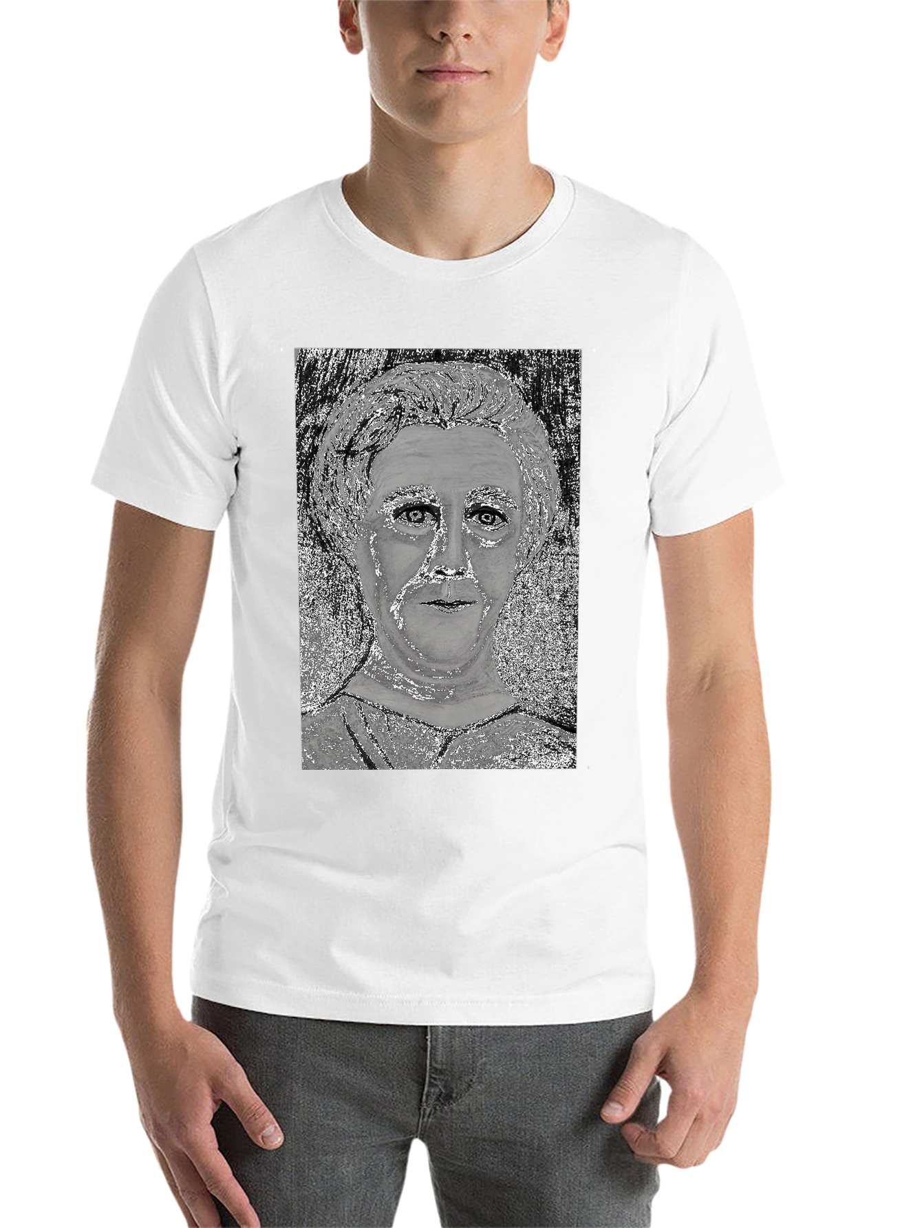 Black Unique Graphic Tee - Silver Portrait Design view 14