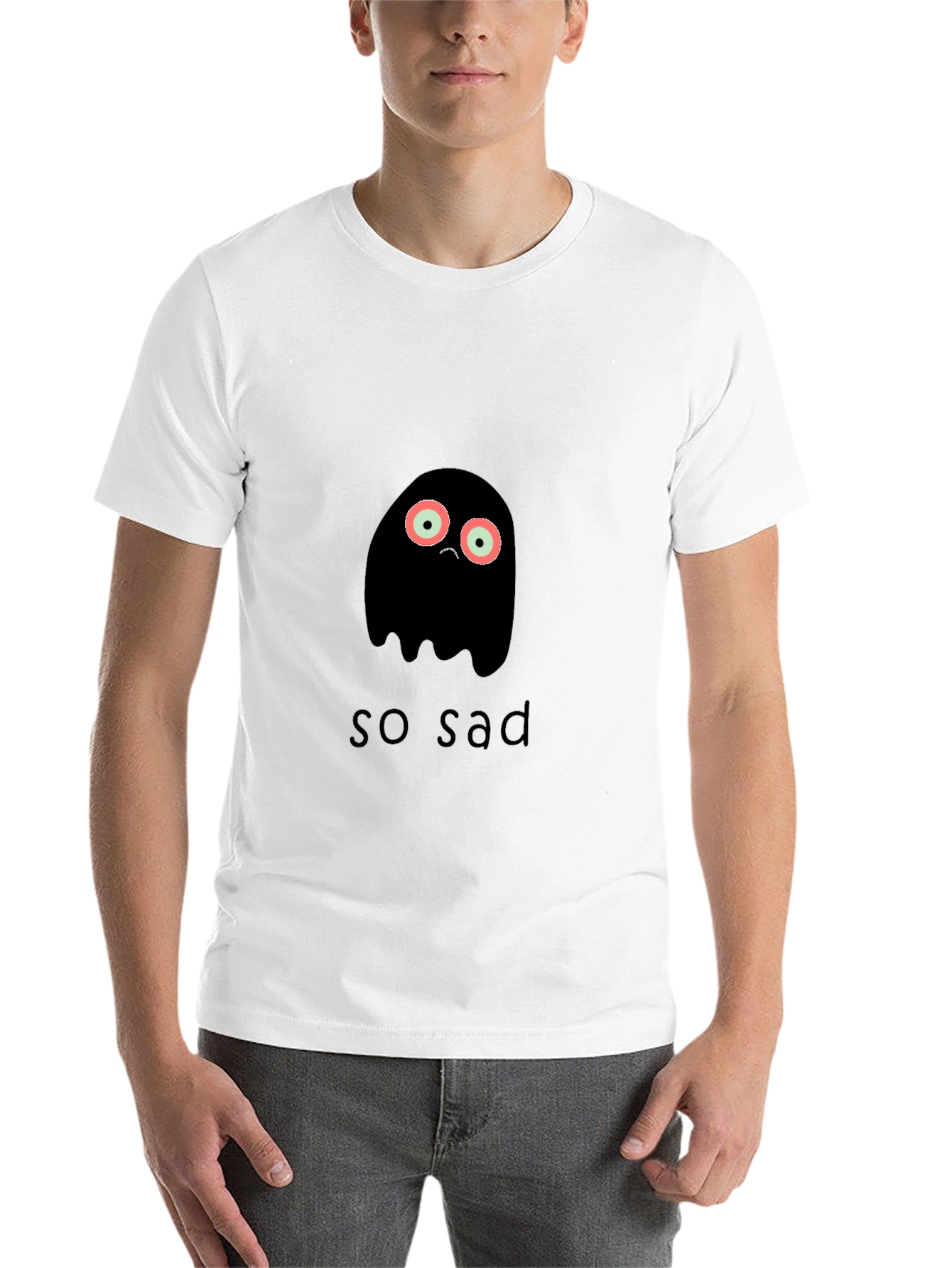Black Sad Ghost Graphic Tee - Unisex Black T-Shirt view 14