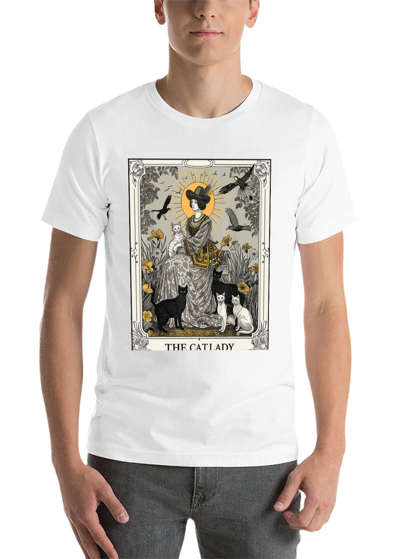 Black The Catlady Tarot Card T-Shirt - Unisex Graphic Tee view 14