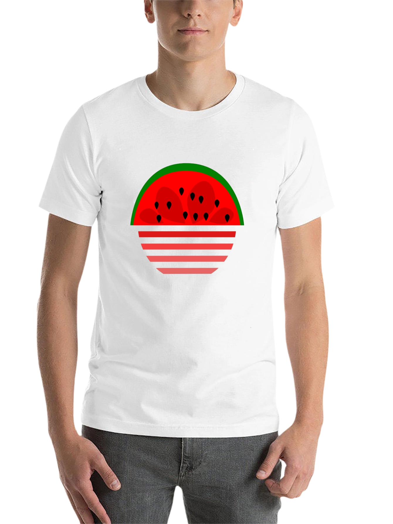 Black Watermelon Sunset Graphic Tee - Black Cotton T-Shirt view 14