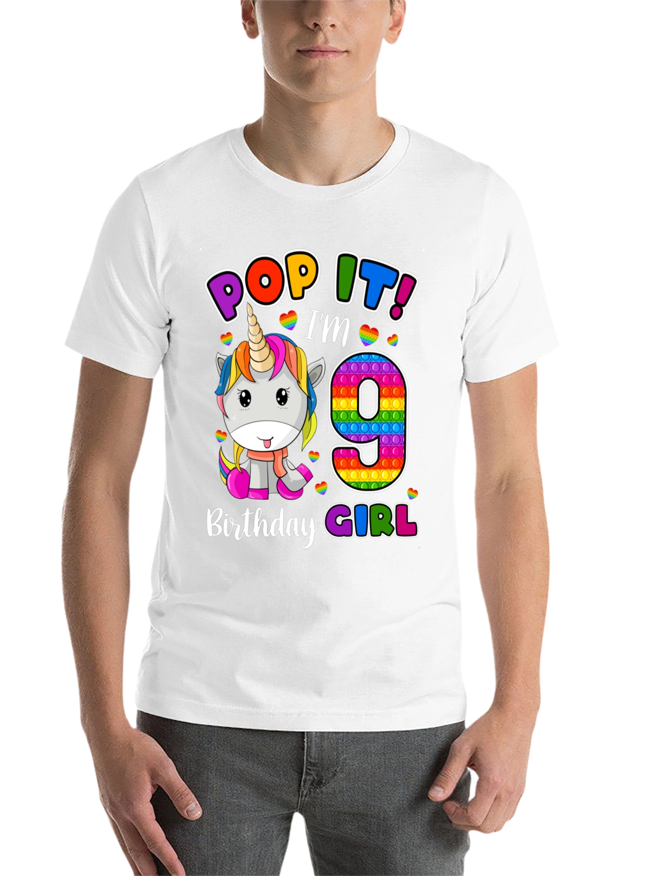 Black Pop It! I'm 9 Birthday Girl T-Shirt Unicorn view 14