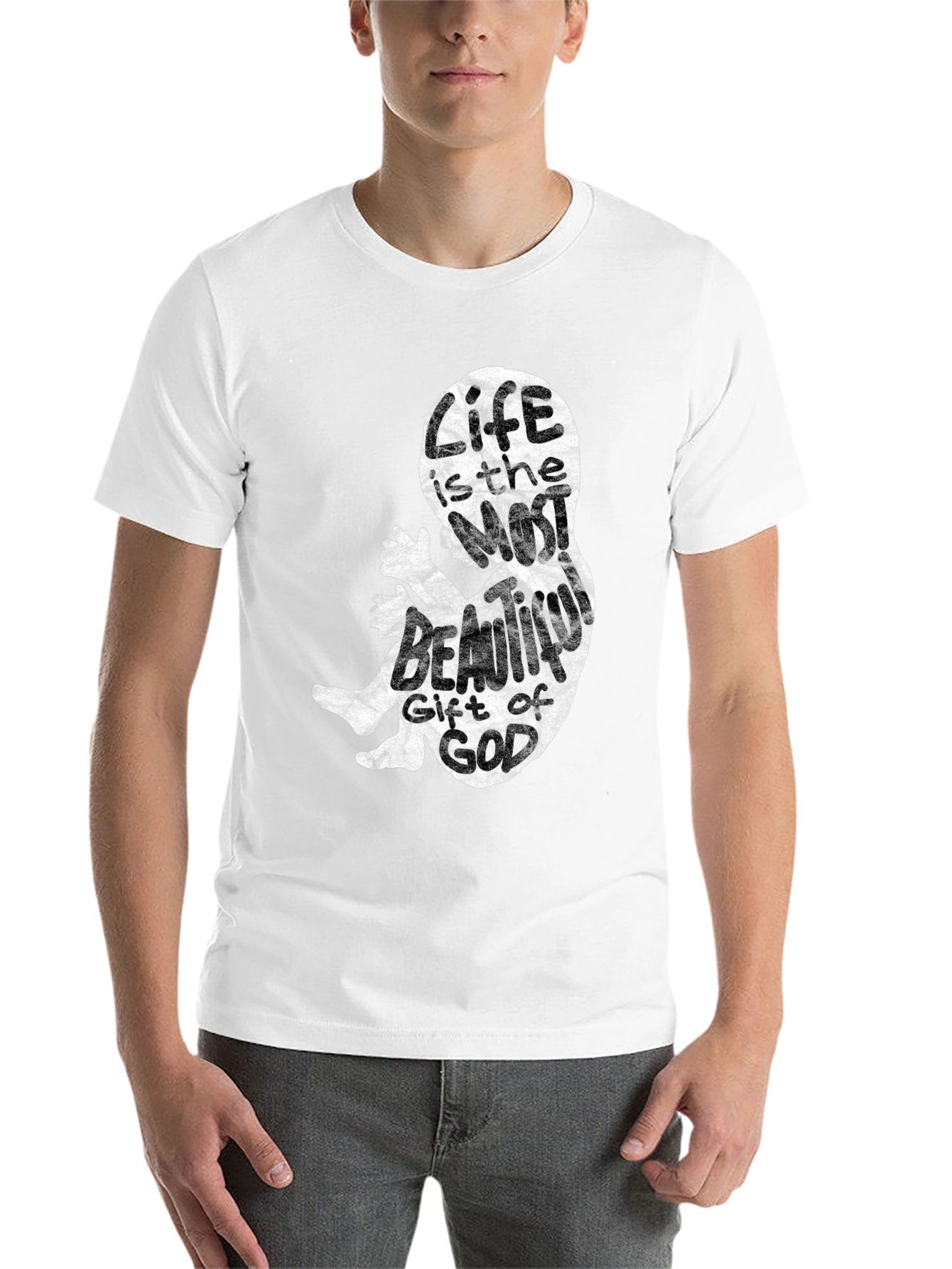Black Pro-Life Fetus Graphic Tee - Life is Beautiful Cotton T-Shirt view 14