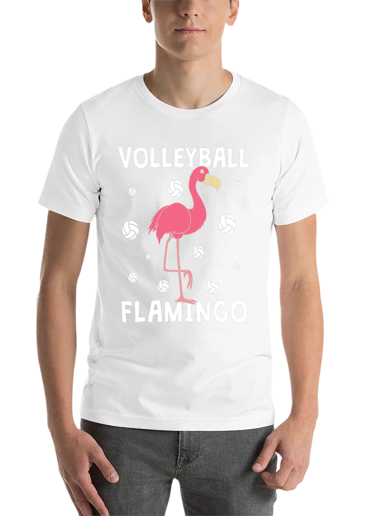 Black Volleyball Flamingo T-Shirt - Funny Graphic Tee view 14