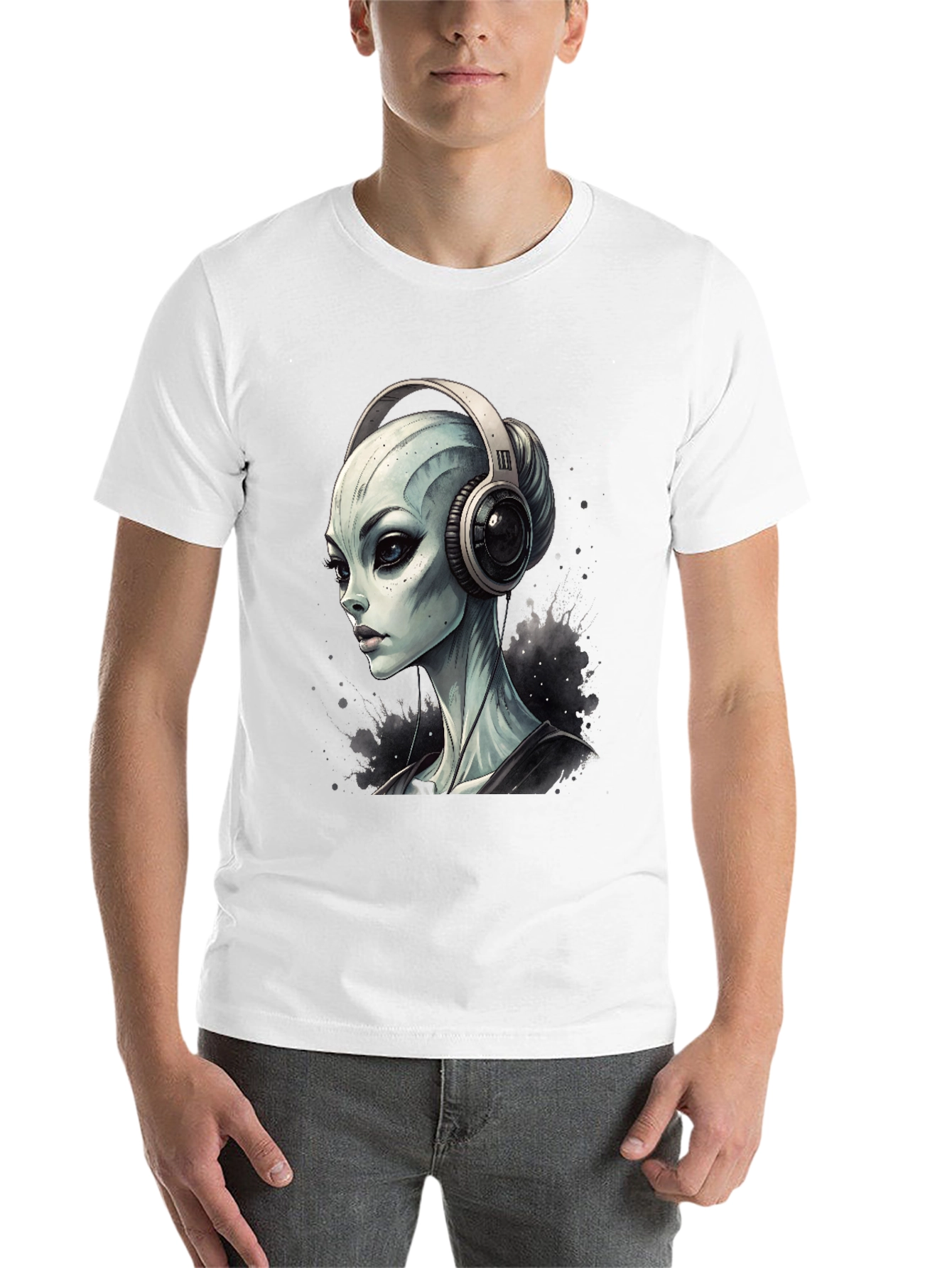 Black Alien DJ Black T-Shirt - Sci-Fi Music Lover Tee view 14