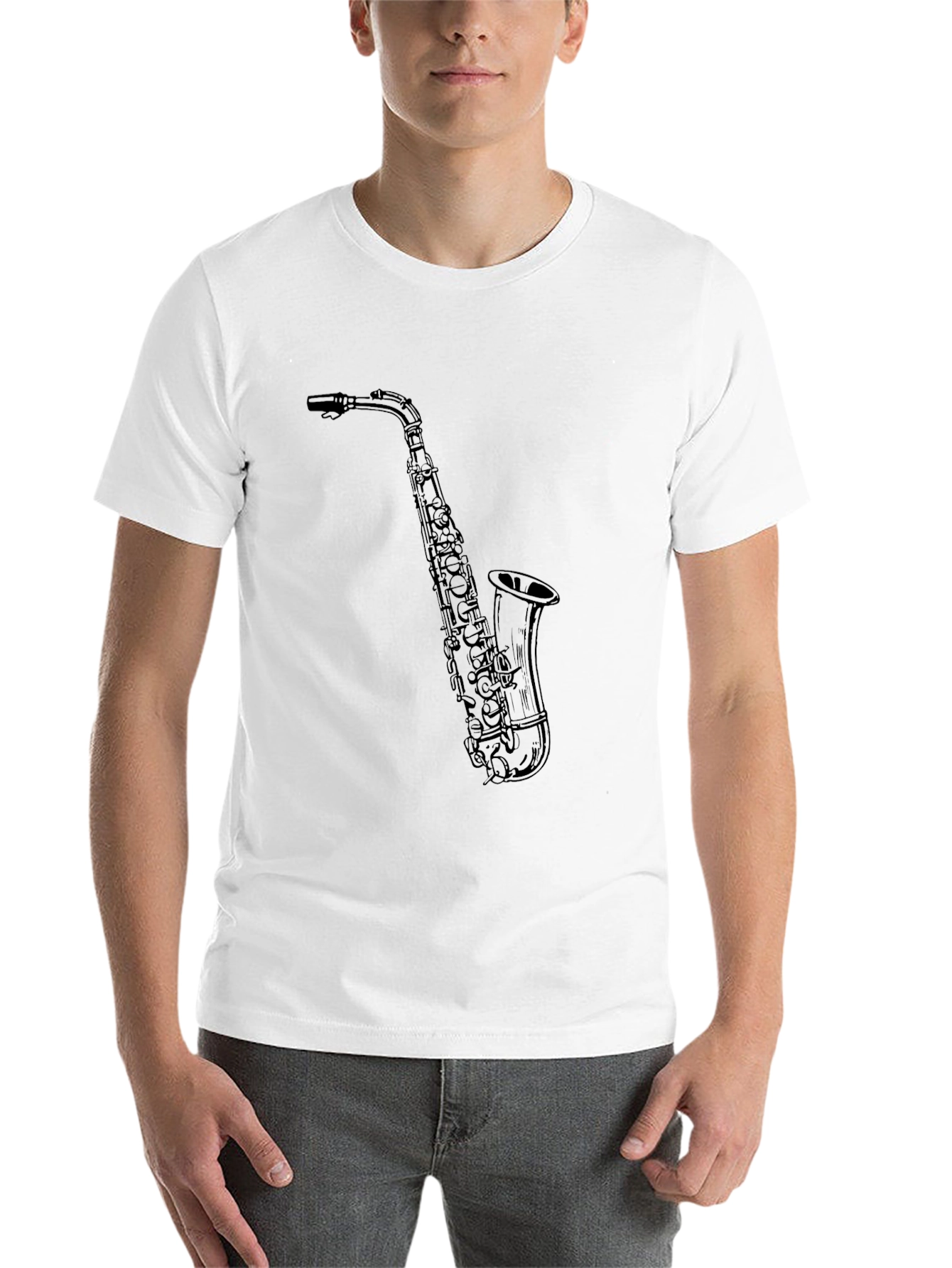 Black Saxophone Graphic Tee - Black Cotton Blend view 14