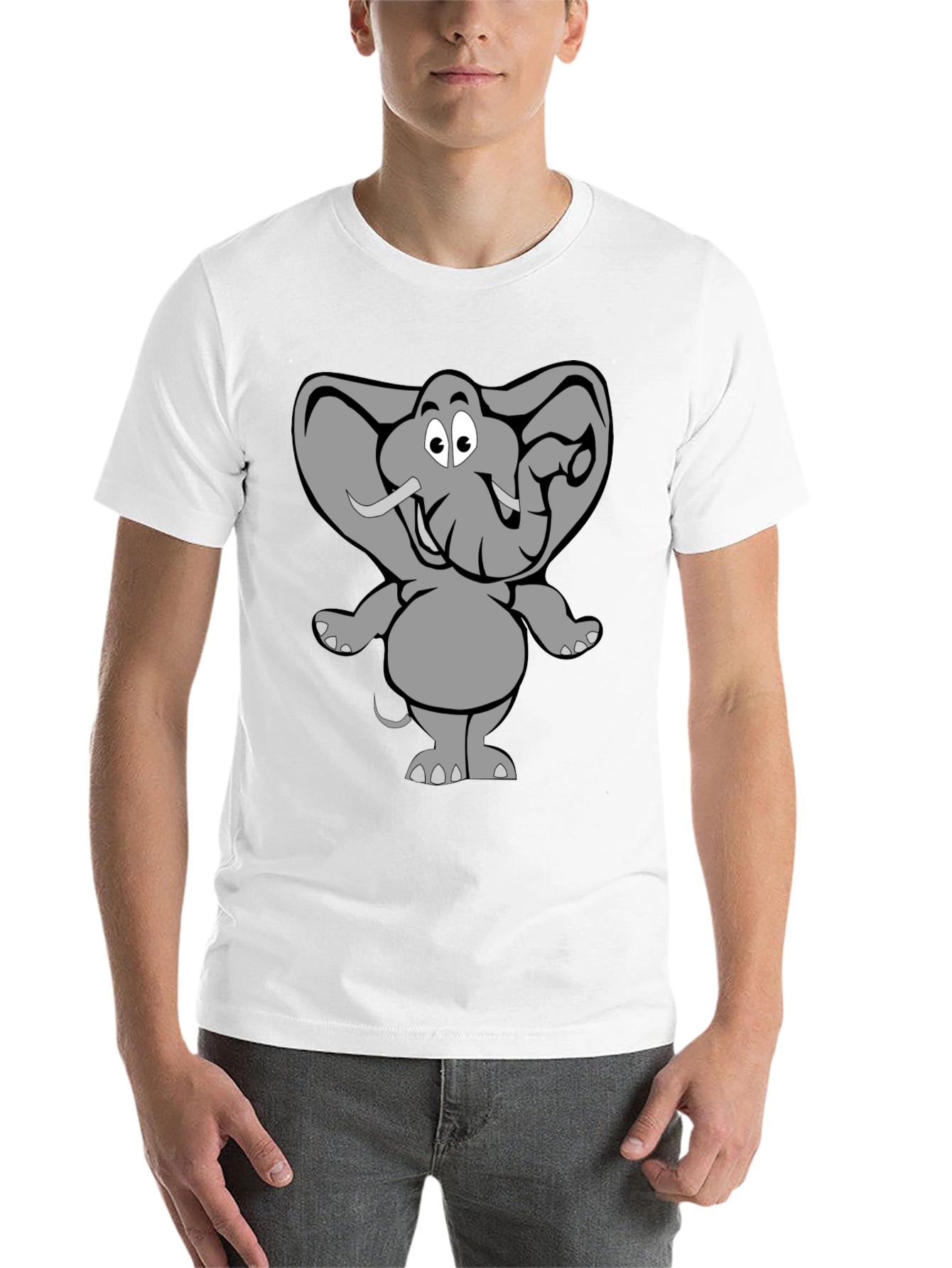 Black Elephant Cartoon Graphic Black T-Shirt view 14