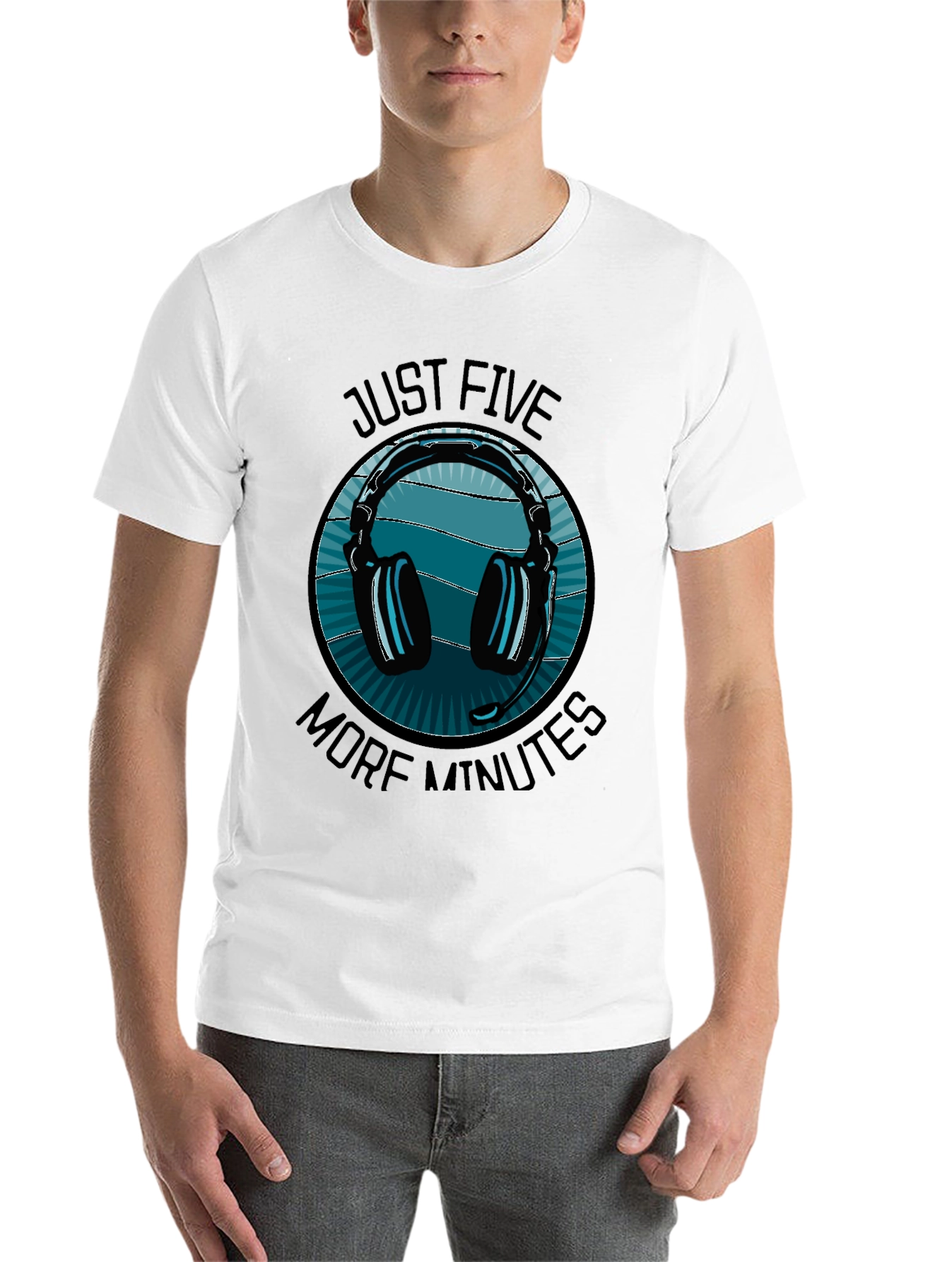 Black Just Five More Minutes Gaming Headset T-Shirt view 14