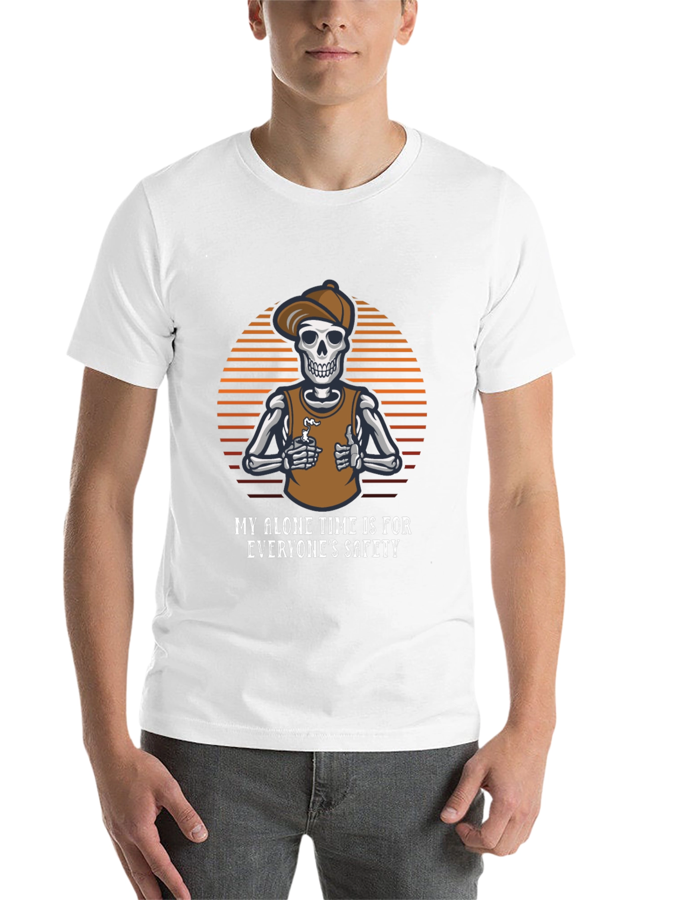 Black Funny Skeleton T-Shirt: Alone Time is Safety view 14