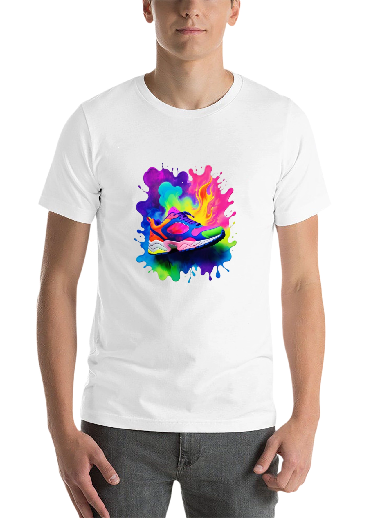 Black Men's Black T-Shirt with Colorful Shoe Design view 14