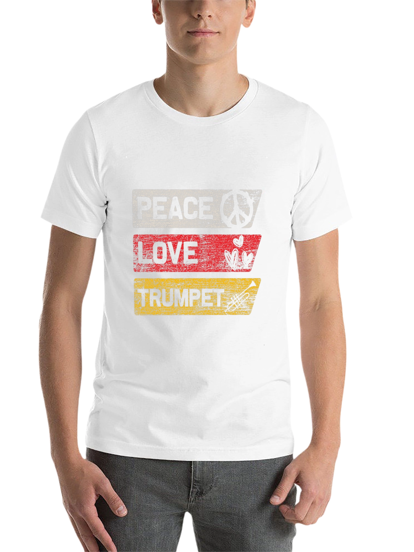Black Peace Love Trumpet Black Graphic T-Shirt view 14