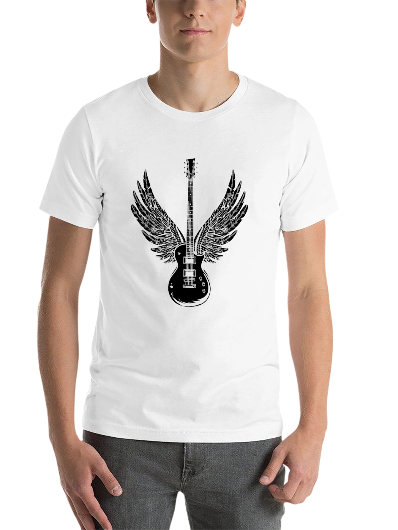 Black Guitar Wings Graphic Black T-Shirt view 14