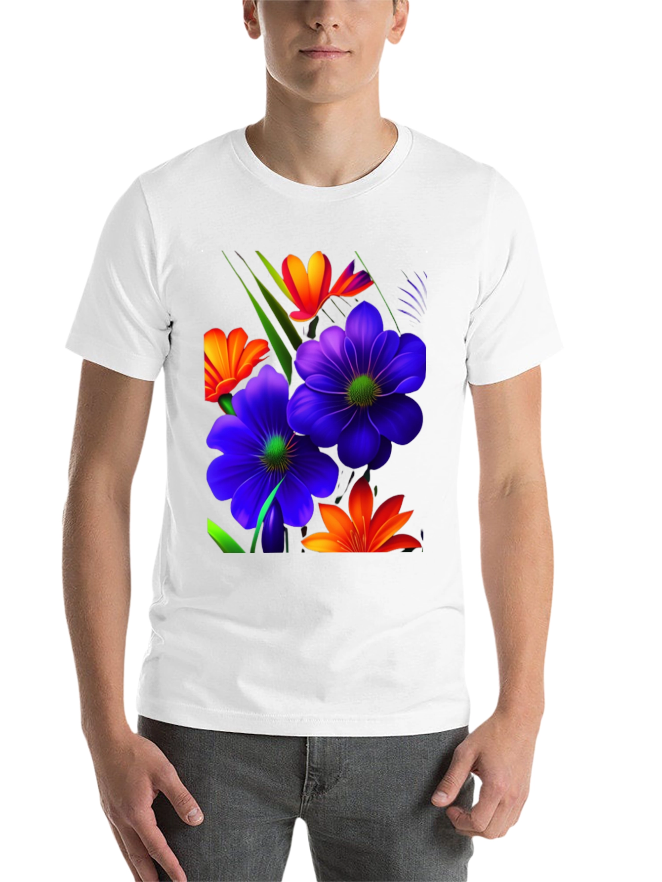 Black Floral Design T-Shirt - Bold & Vibrant view 14