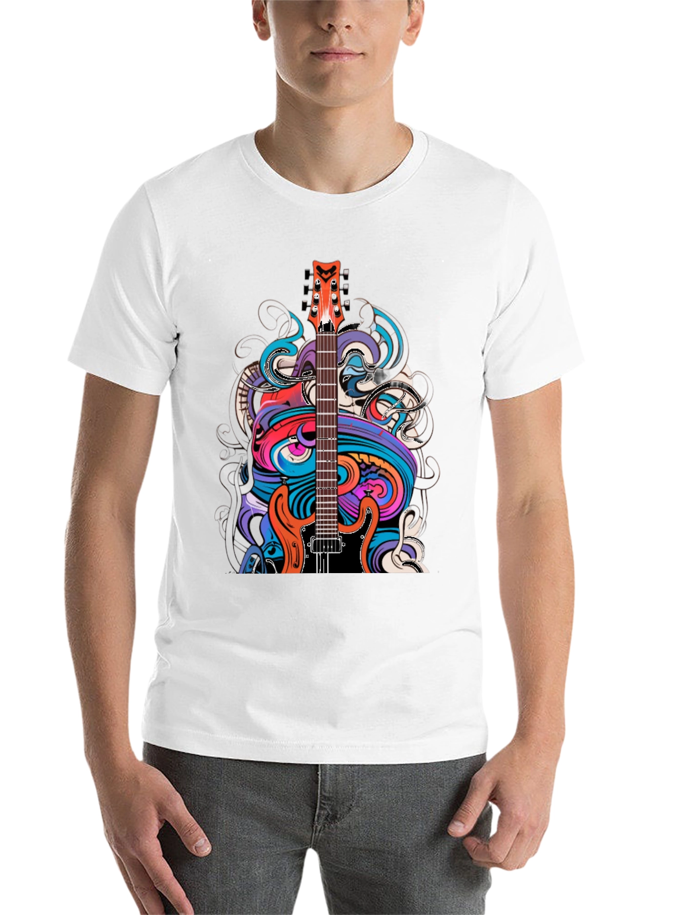 Black Electric Guitar Art T-Shirt - Rock Band Tee view 14