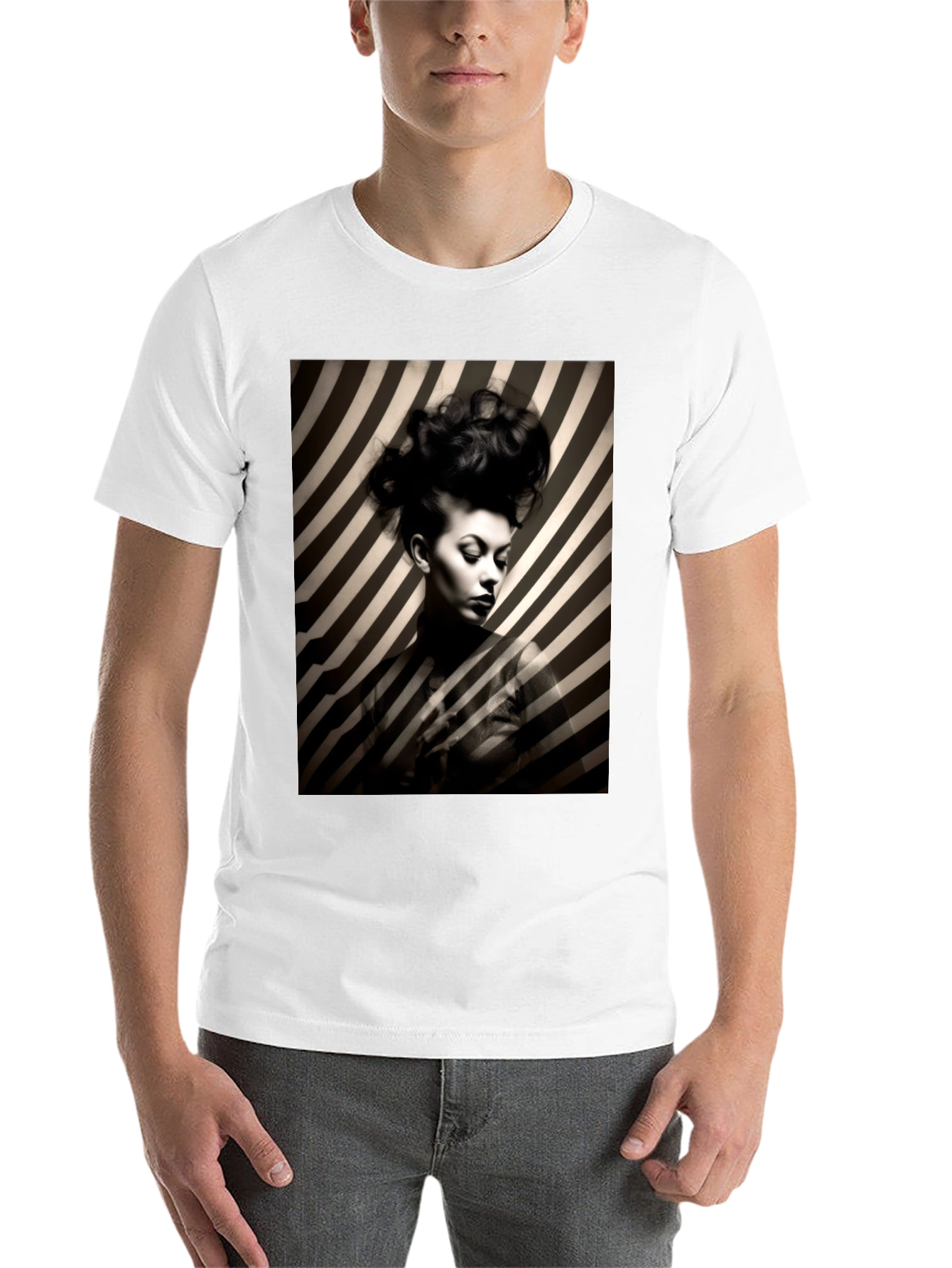 Black Striking Striped Portrait Graphic Tee - Bold Style view 14