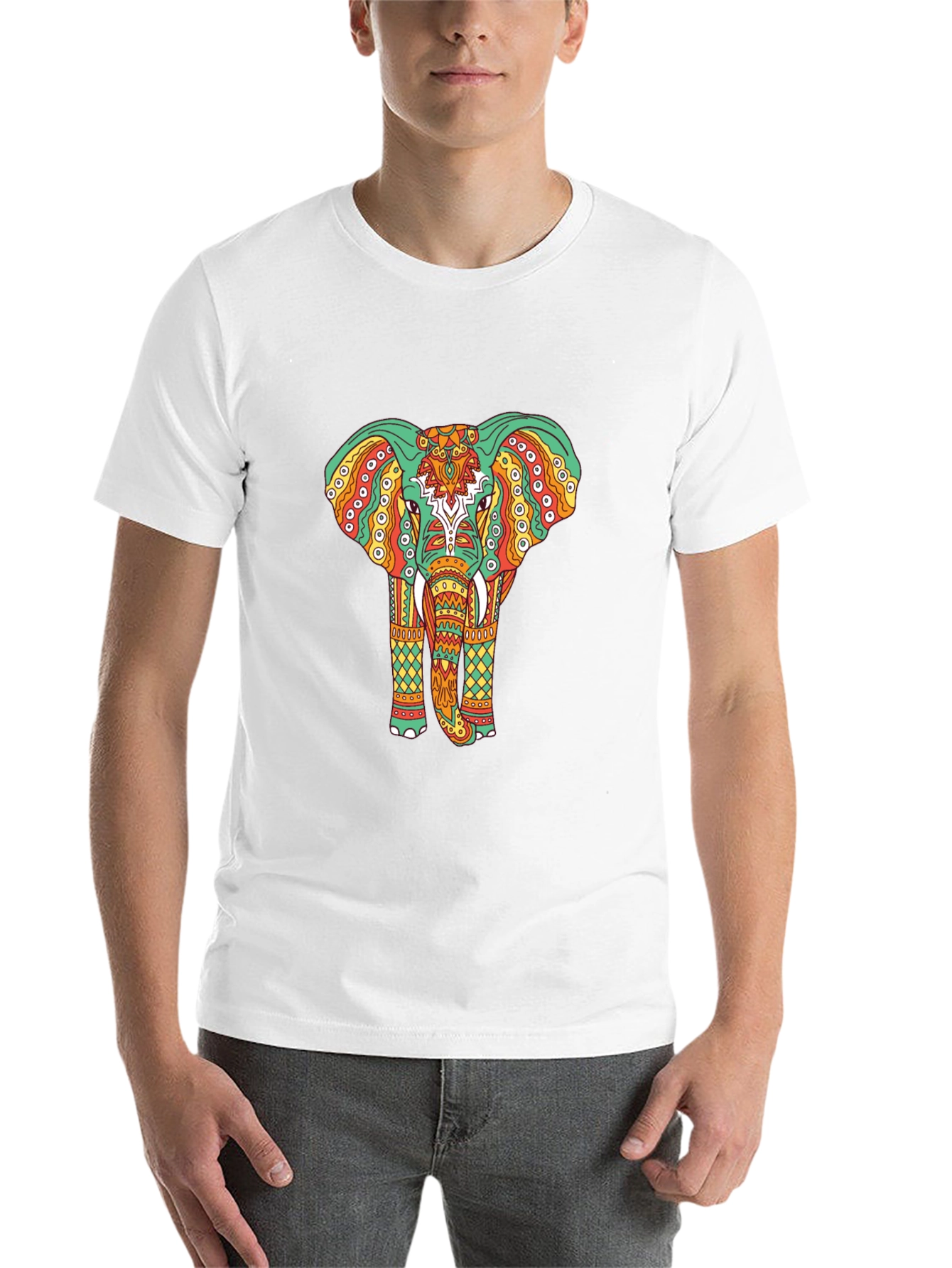Black Elephant Graphic Tee - Bohemian Style Black T-Shirt view 14