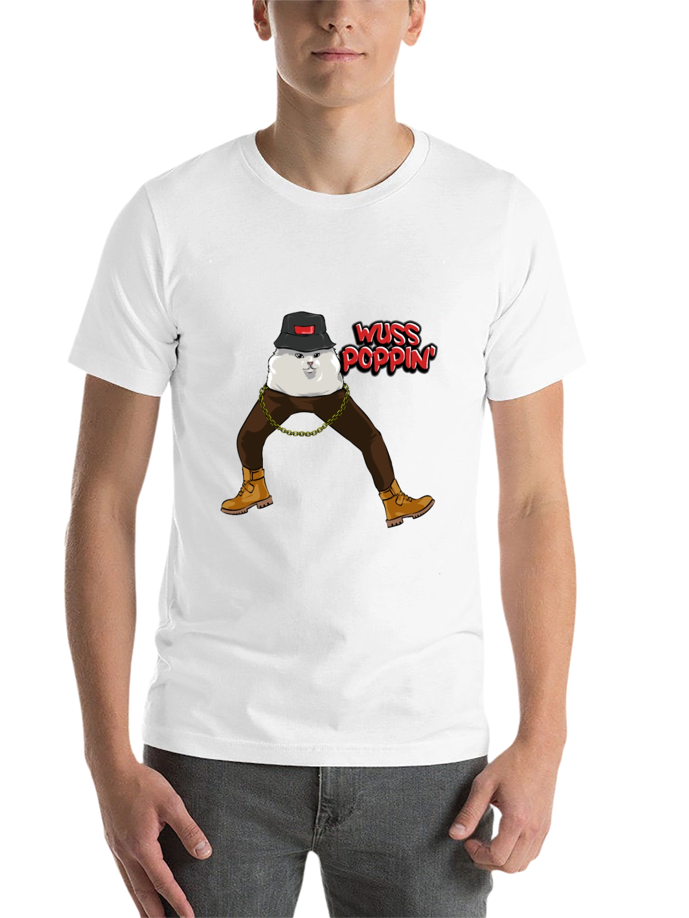 Black Wuss Poppin' Cat Graphic T-Shirt view 14