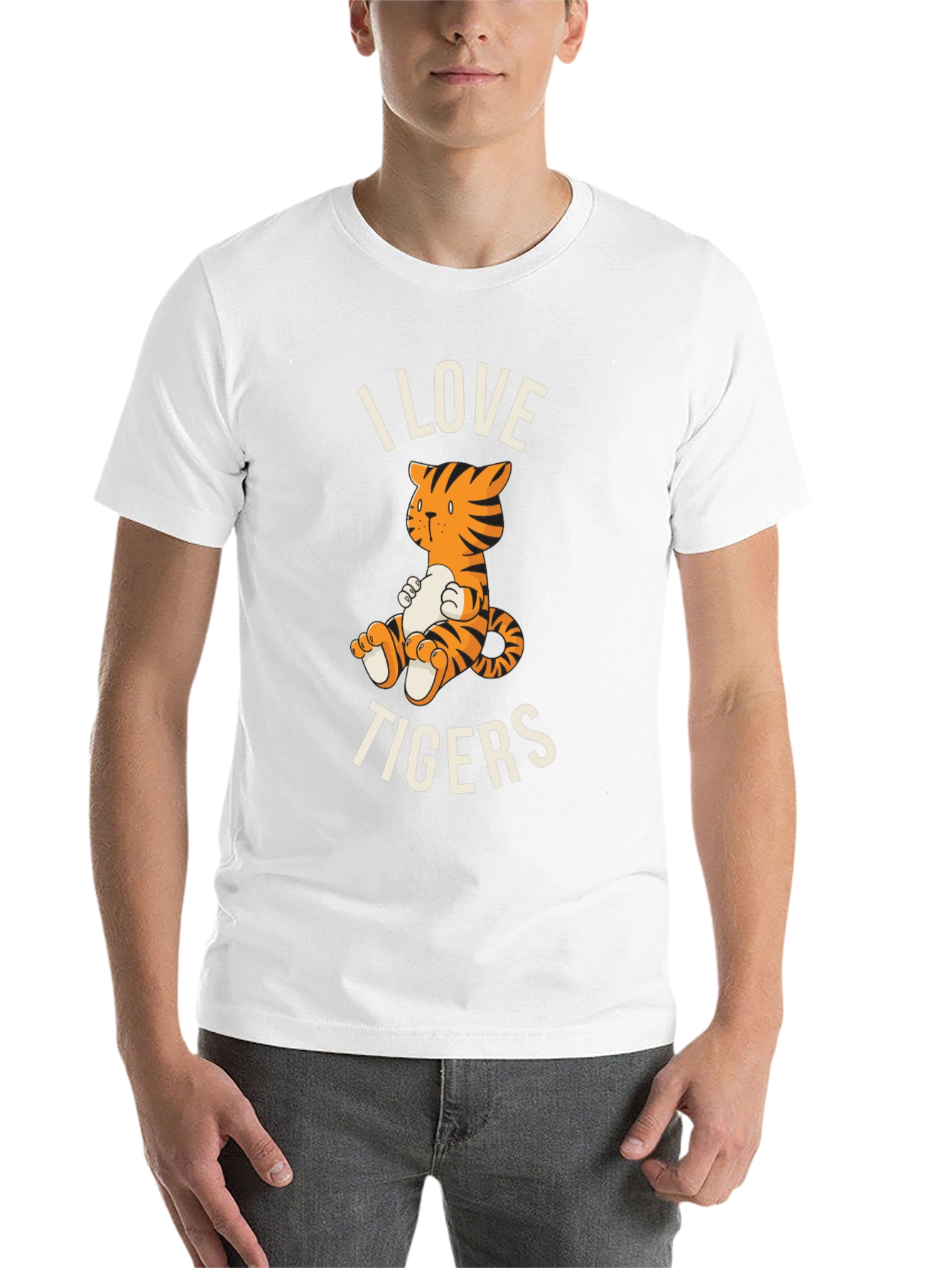 Black I Love Tigers Graphic Tee - Cute Cartoon Tiger T-Shirt view 14