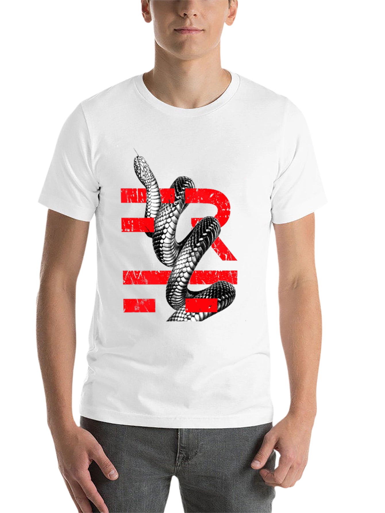 Black Snake Graphic Tee - Men's Black T-Shirt with Reptile Print view 14
