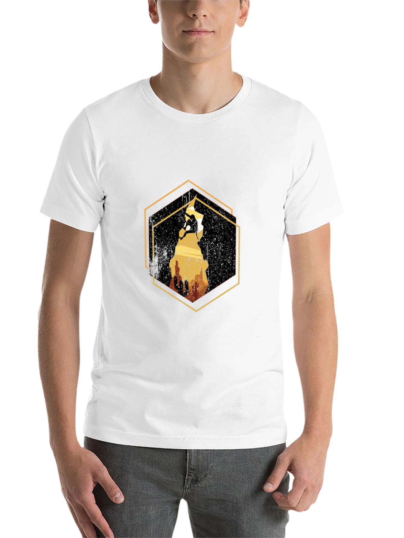 Black Climbing Graphic Tee - Hexagon Art - Black Cotton Shirt view 14