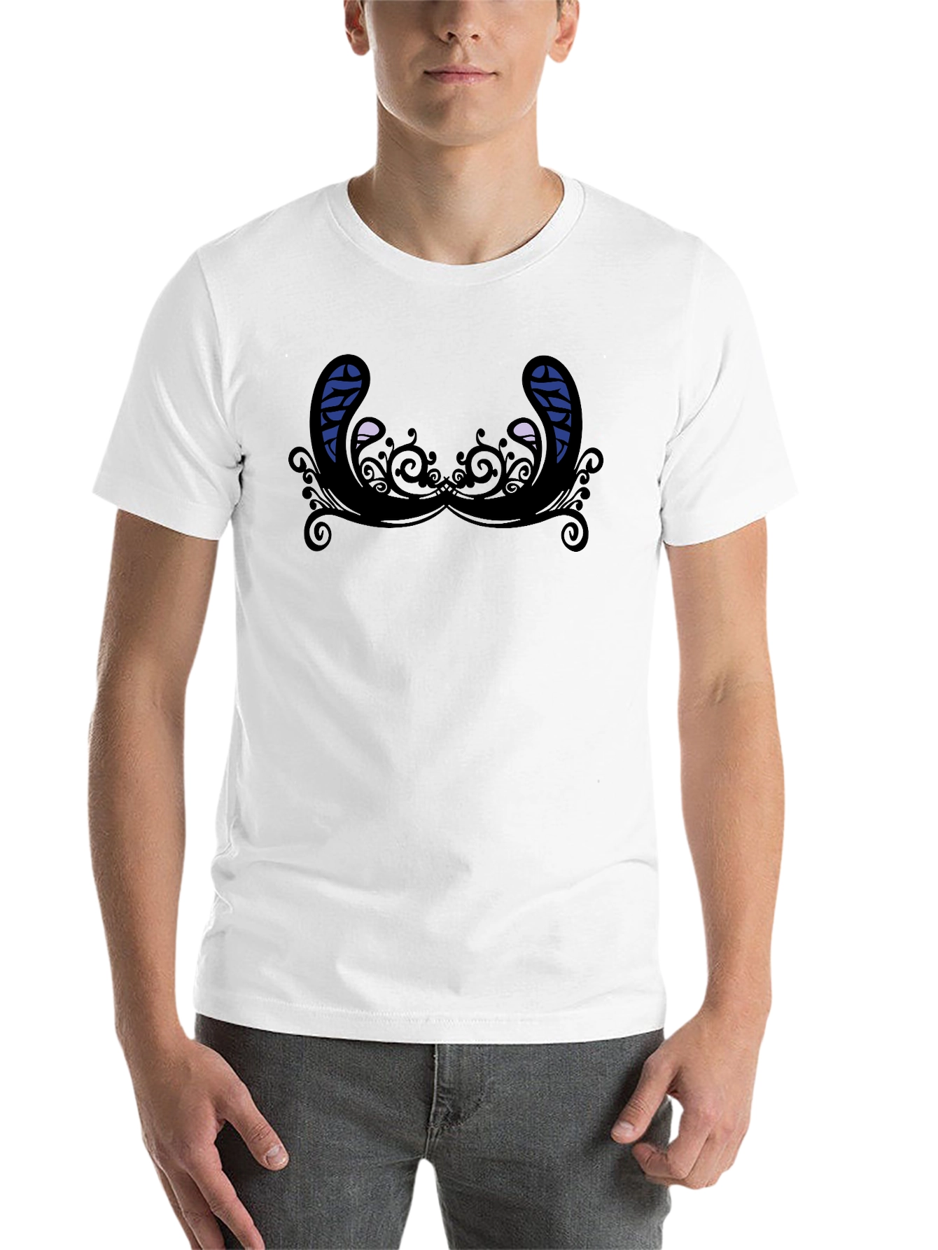 Black Novelty Graphic T-Shirt - Quirky Mustache Design, Black Tee view 14