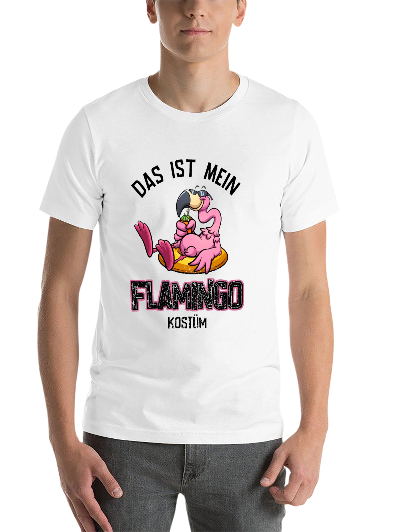 Black Funny Flamingo Costume T-Shirt view 14