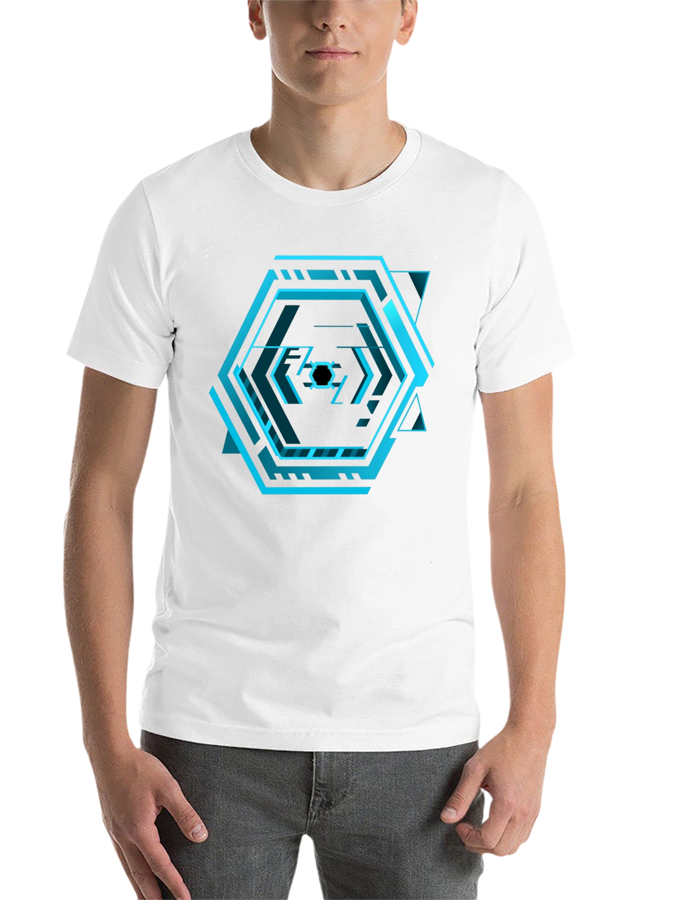 Black Cyberpunk Hexagon Black T-Shirt - Futuristic Design view 14