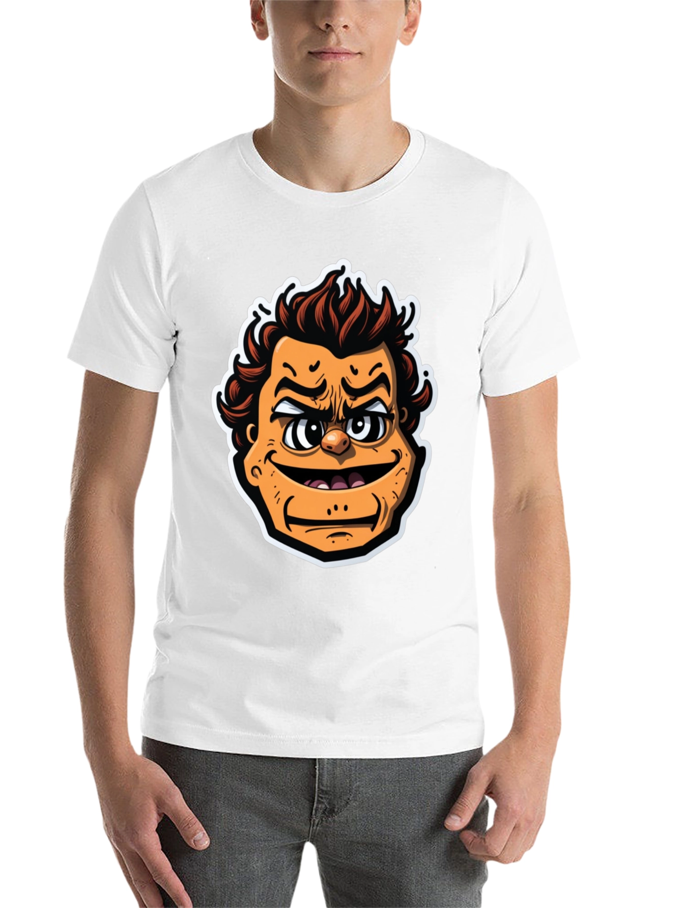 Black Cartoon Face Graphic Tee - Black Crew Neck T-Shirt view 14