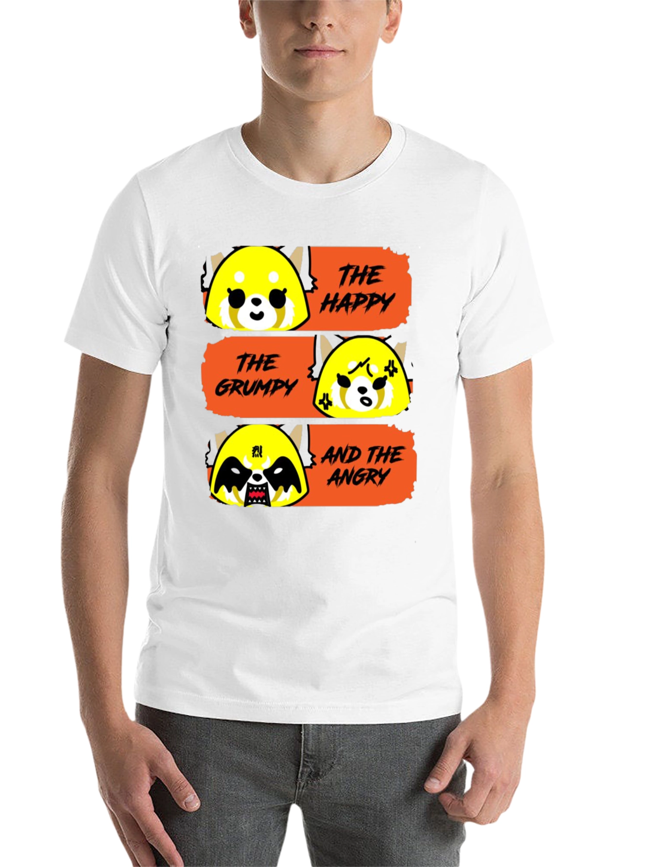 Black Aggretsuko Moods T-Shirt - Happy, Grumpy, Angry Red Panda view 14