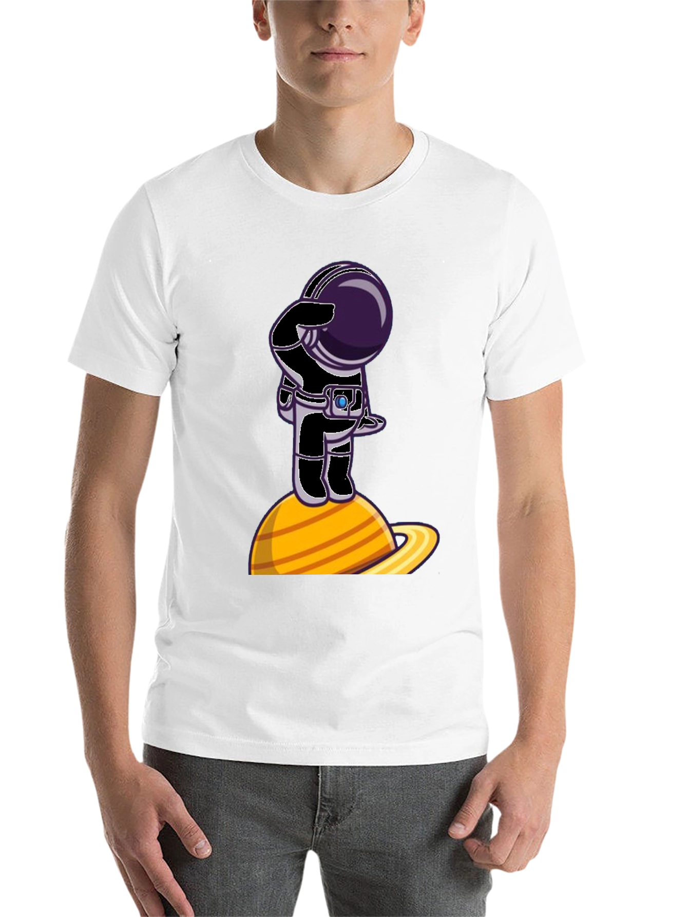 Black Astronaut on Saturn Graphic T-Shirt - Space Explorer view 14