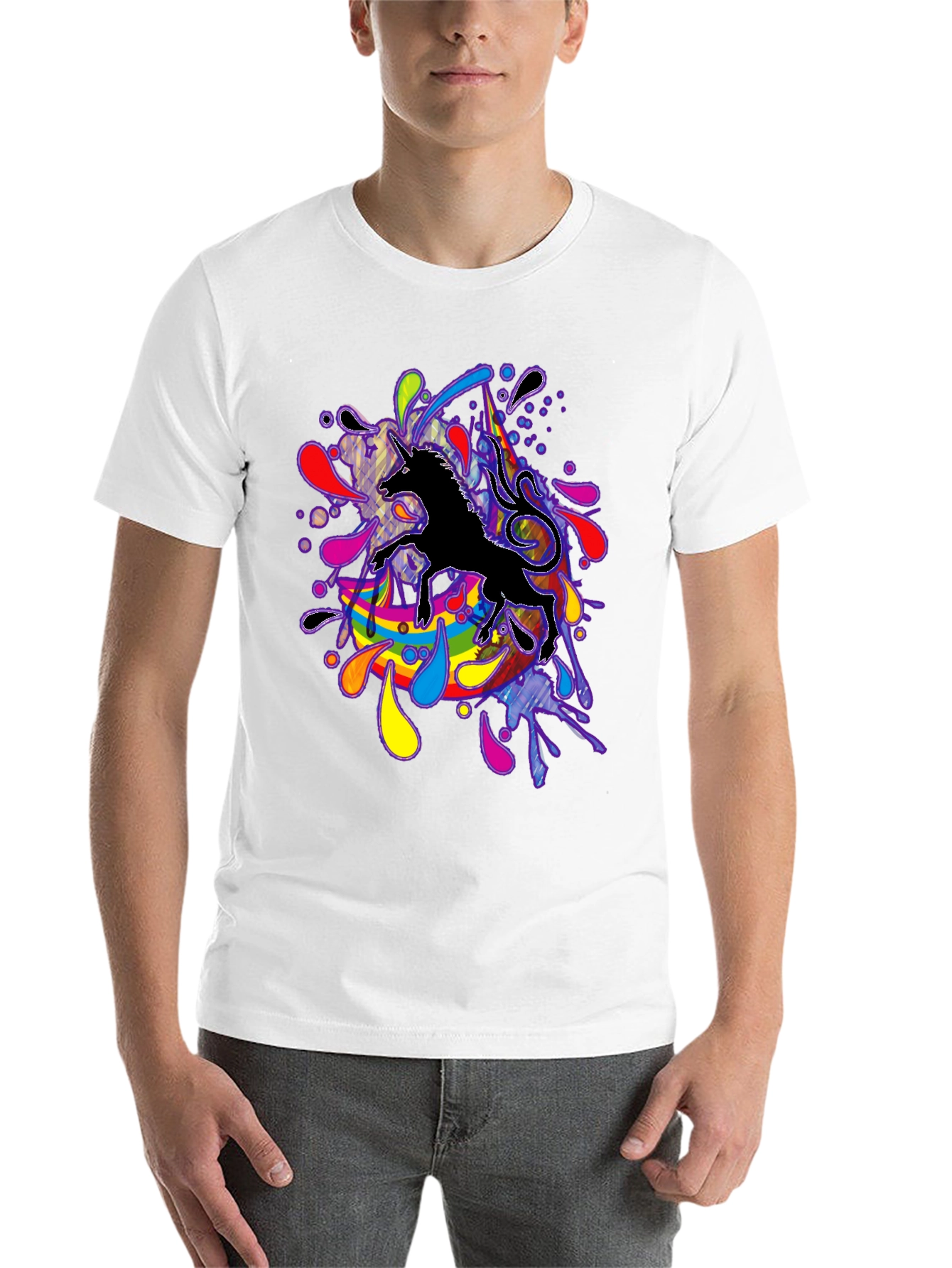Black Unicorn Rainbow Splash T-Shirt - Black view 14