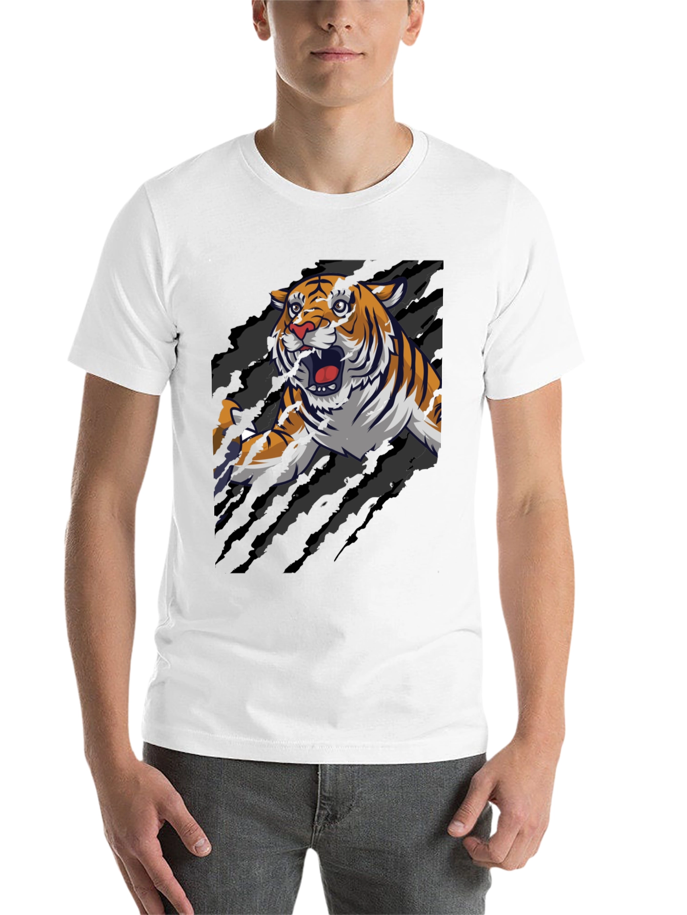 Black Roaring Tiger Graphic Print T-Shirt view 14