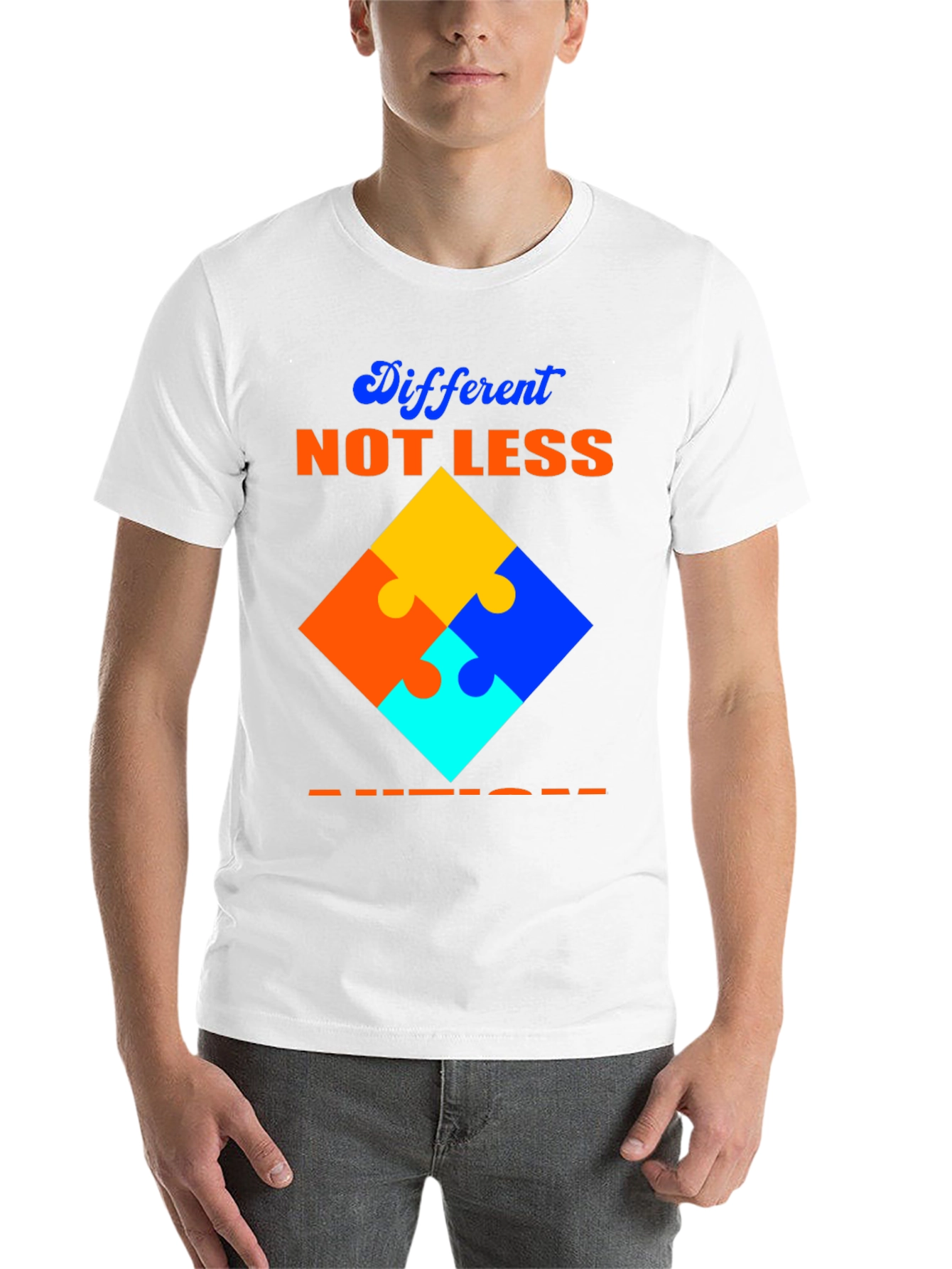 Black Autism Awareness T-Shirt Different Not Less Puzzle Design view 14