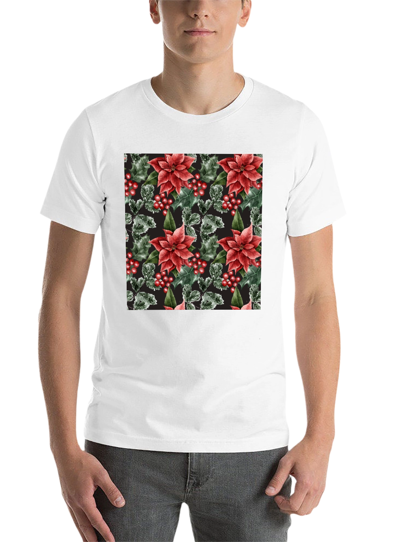 Black Festive Floral Holiday T-Shirt view 14
