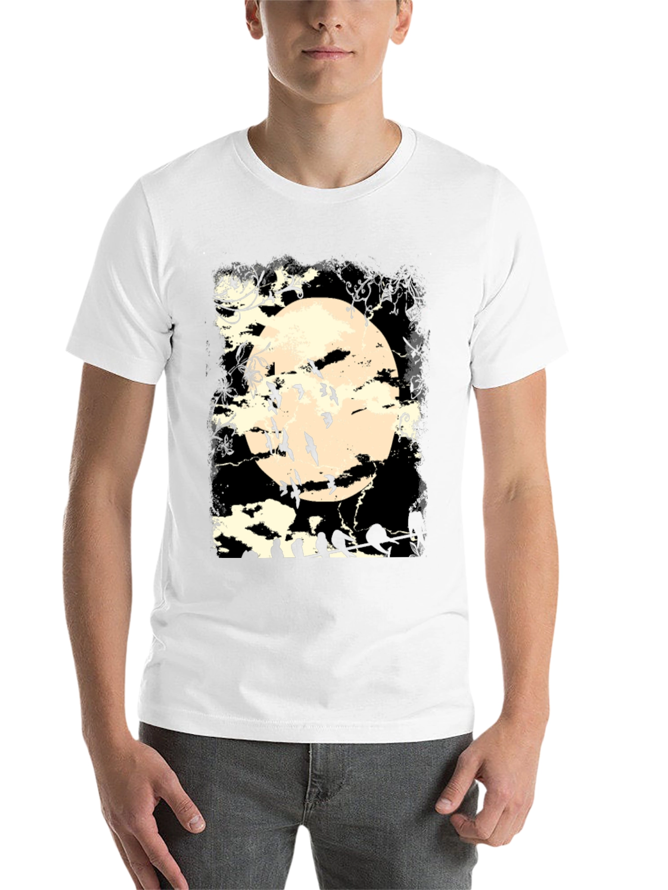 Black Spooky Moon Bats Graphic T-Shirt view 14