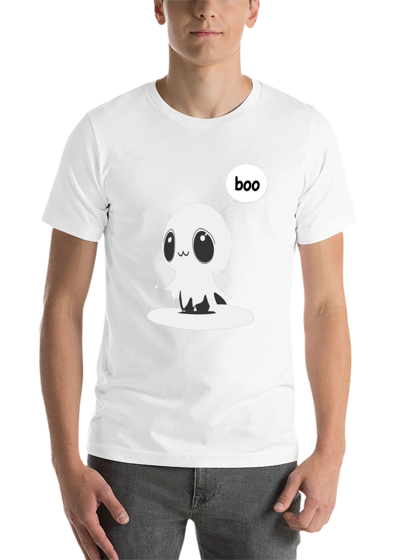 Black Cute Ghost Boo T-Shirt - Halloween Graphic Tee view 14